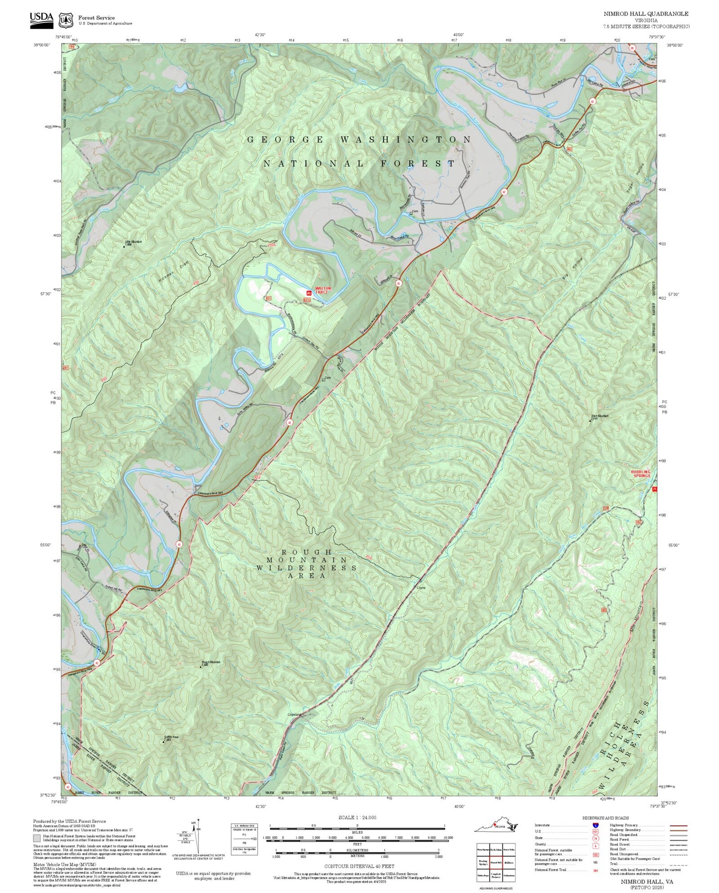 2025 Forest Service Topo Map of Nimrod Hall Virginia