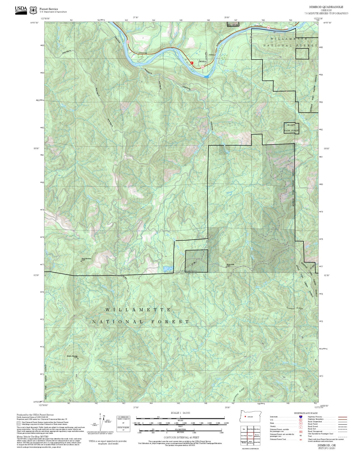 2025 Forest Service Topo Map of Nimrod Oregon