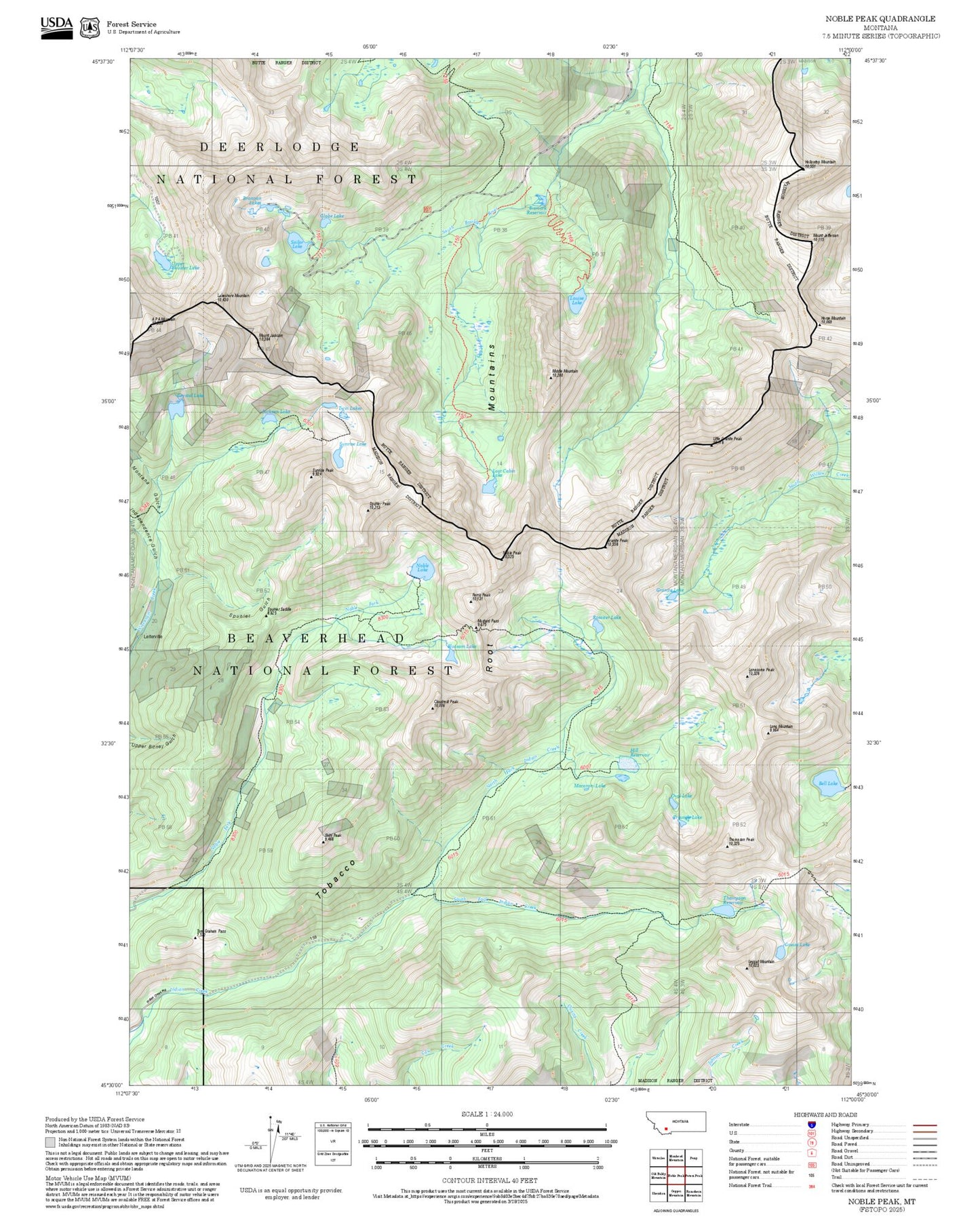 2025 Forest Service Topo Map of Noble Peak Montana