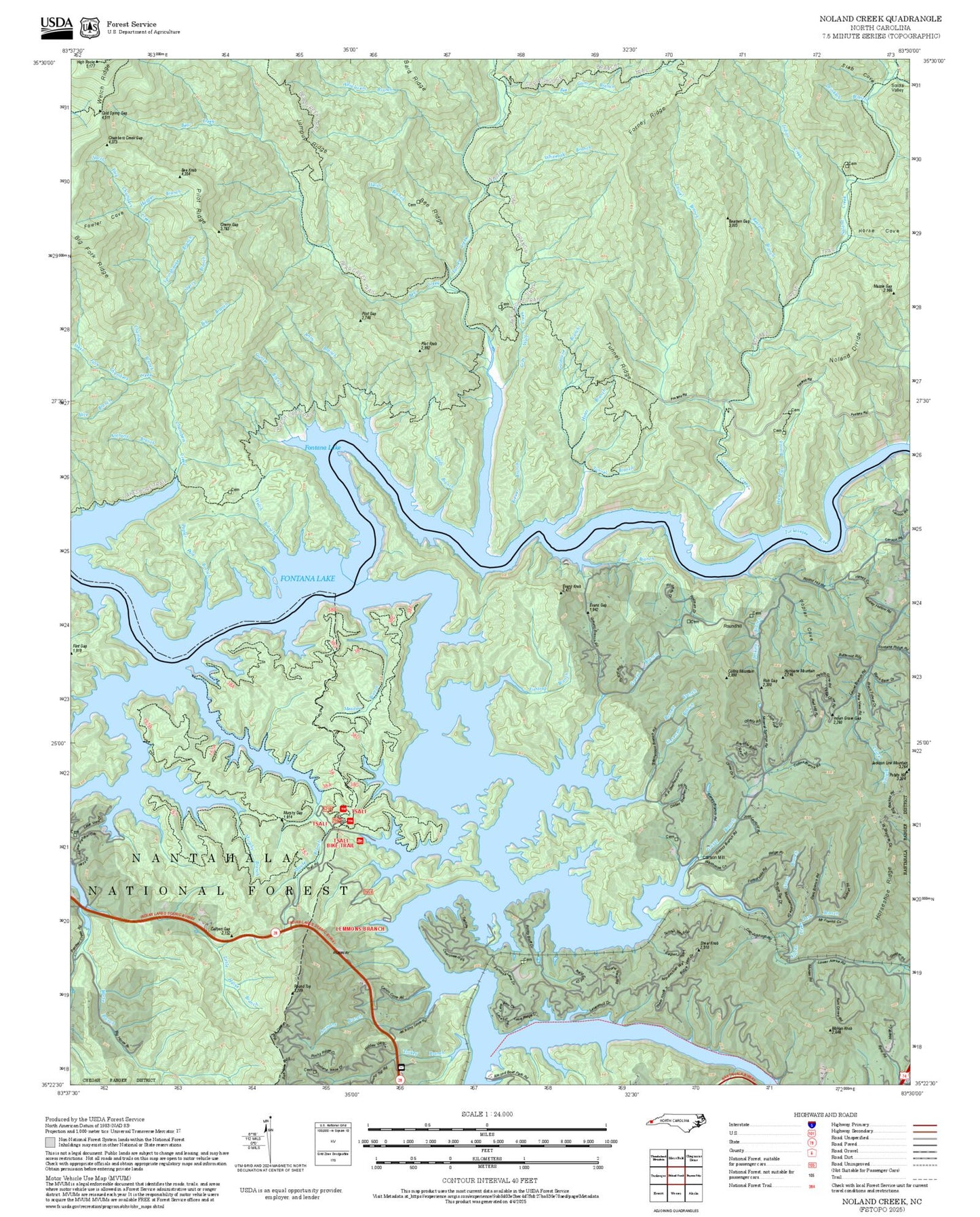 2025 Forest Service Topo Map of Noland Creek North Carolina