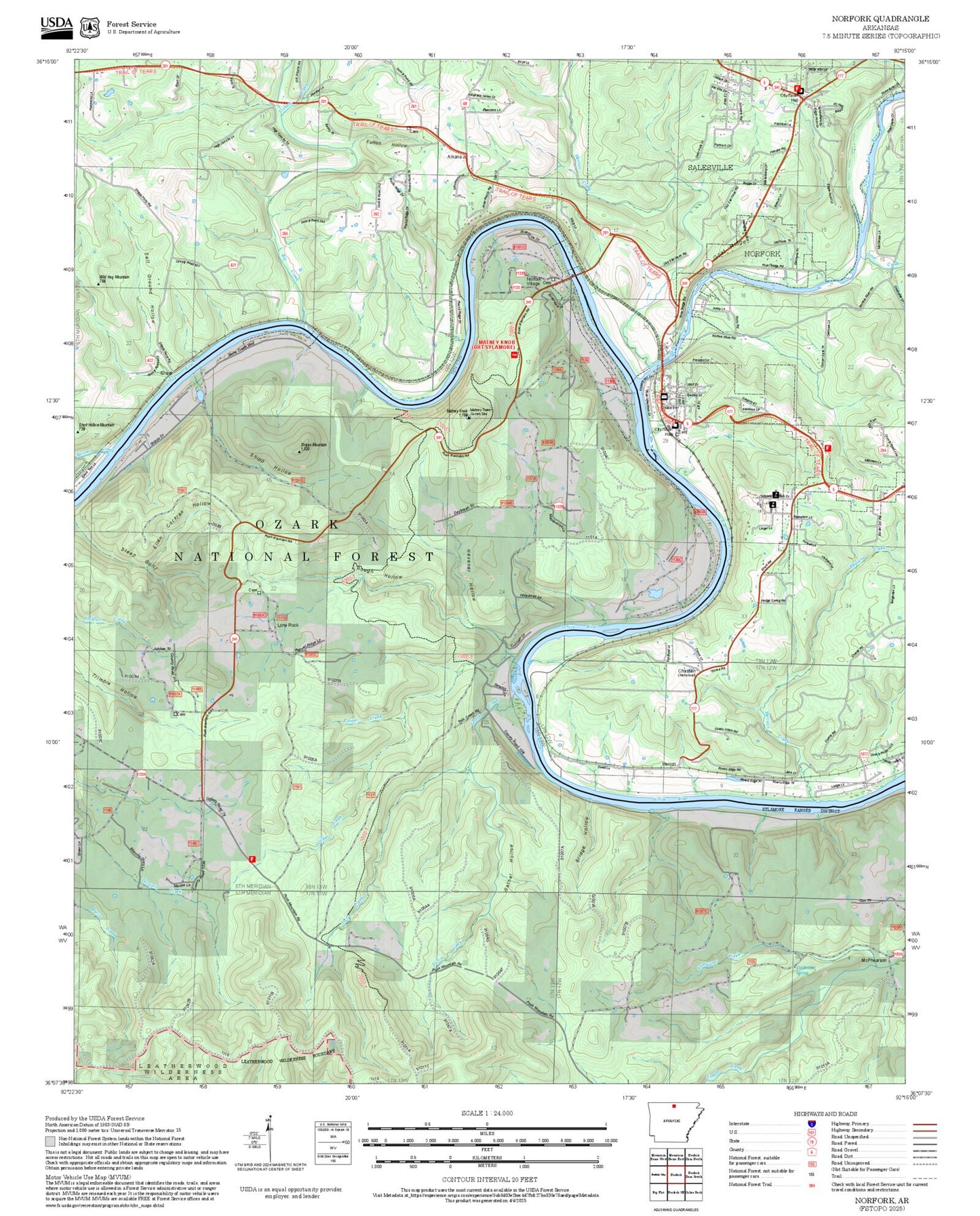 2025 Forest Service Topo Map of Norfork Arkansas
