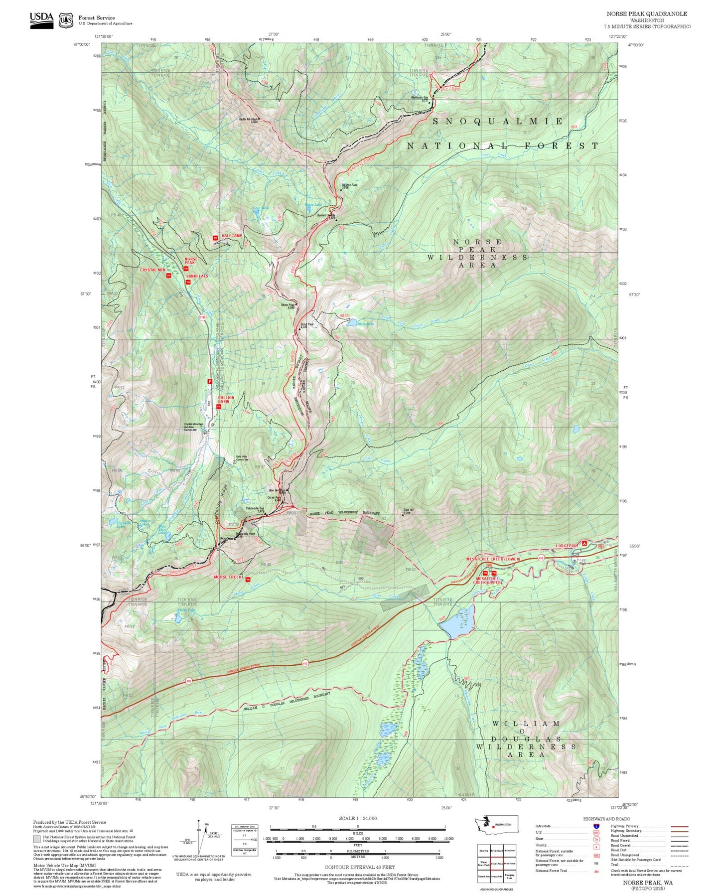 2025 Forest Service Topo Map of Norse Peak Washington