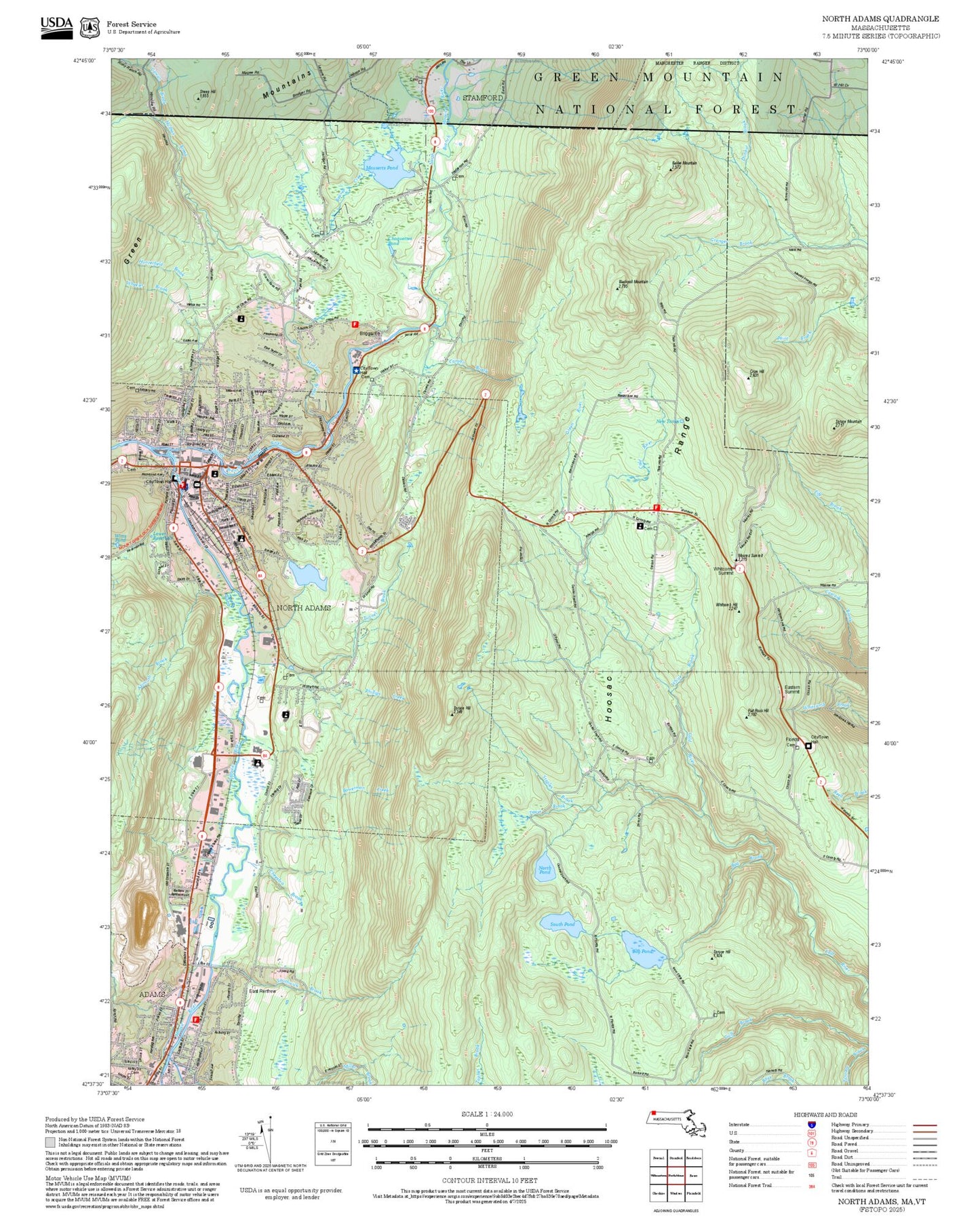 2025 Forest Service Topo Map of North Adams Massachusetts