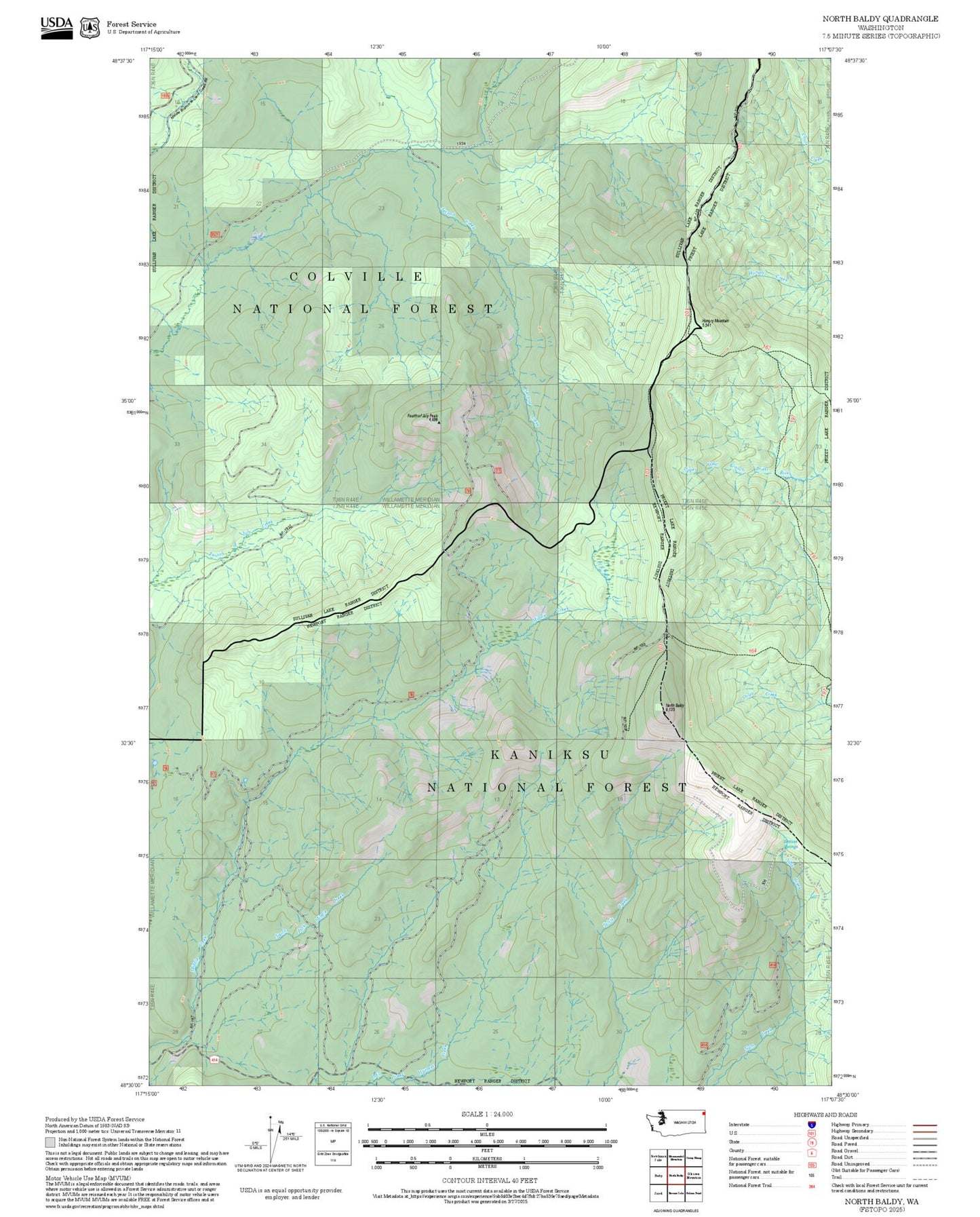 2025 Forest Service Topo Map of North Baldy Washington