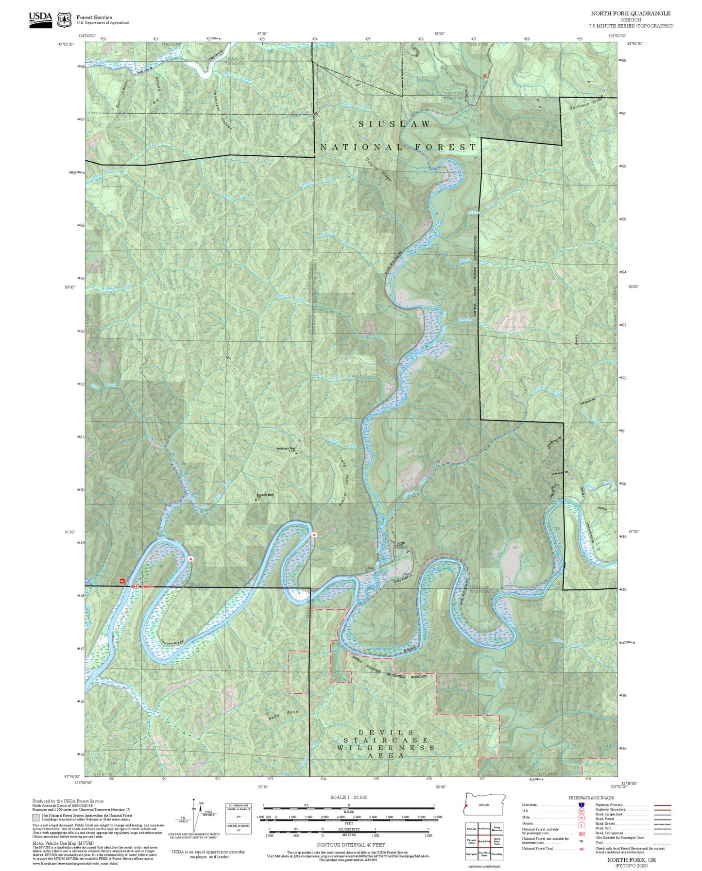 2025 Forest Service Topo Map of North Fork Oregon