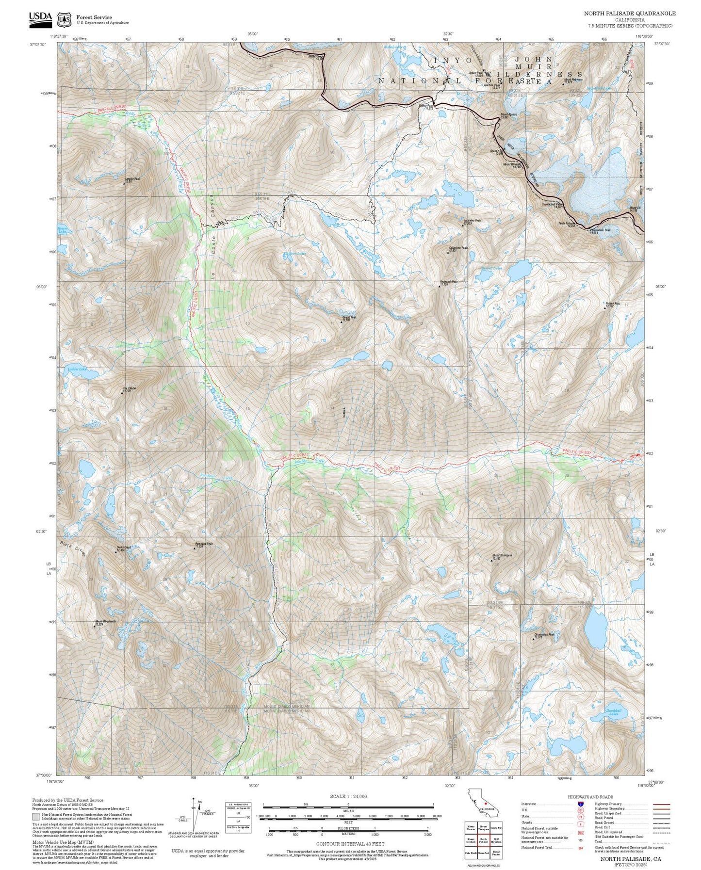 2025 Forest Service Topo Map of North Palisade California