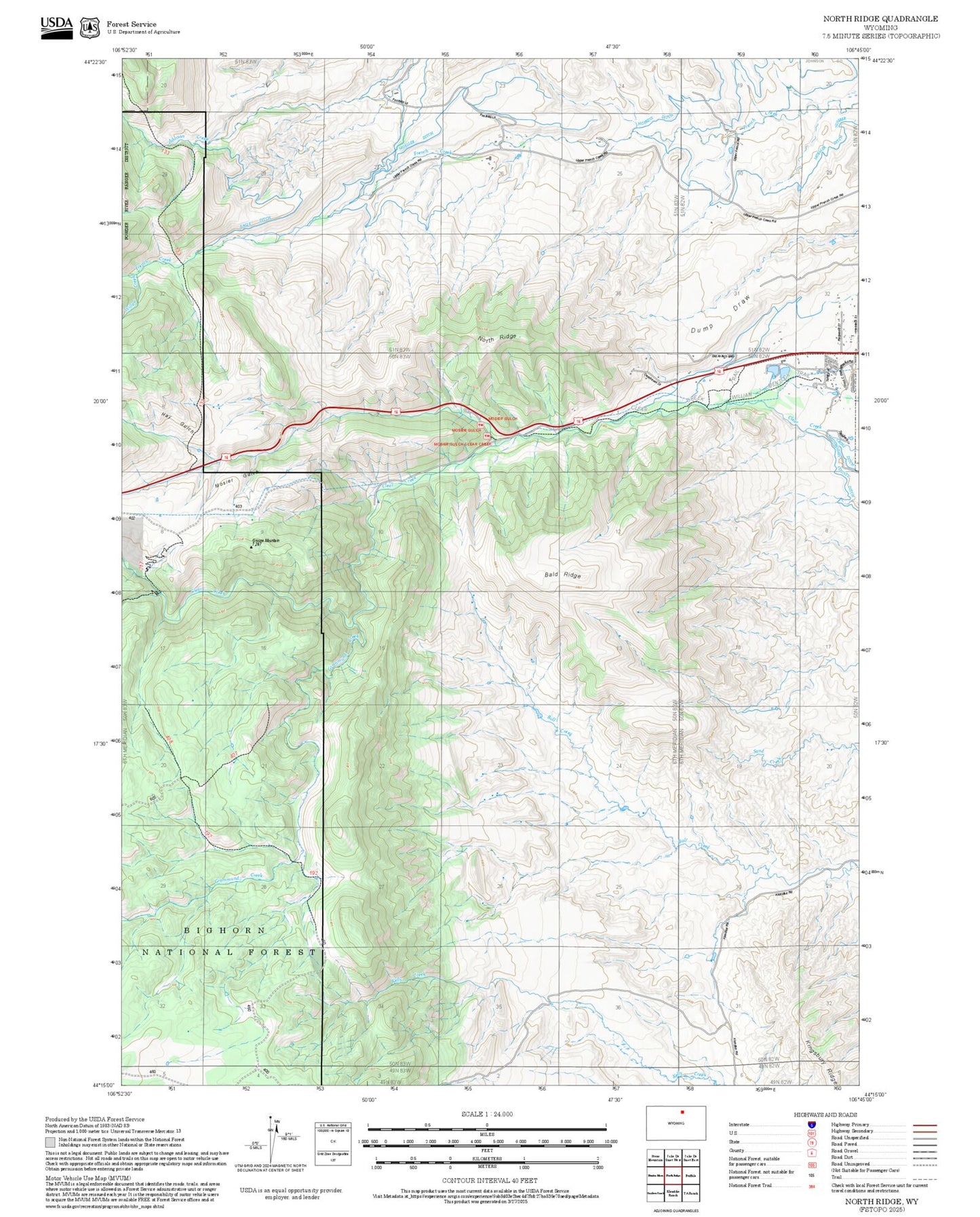 2025 Forest Service Topo Map of North Ridge Wyoming