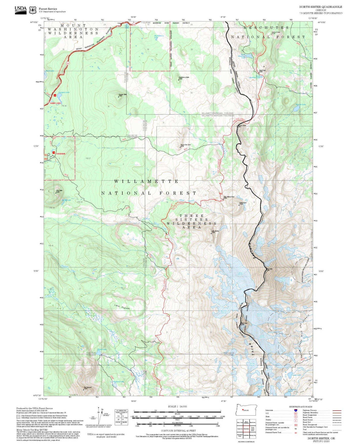 2025 Forest Service Topo Map of North Sister Oregon