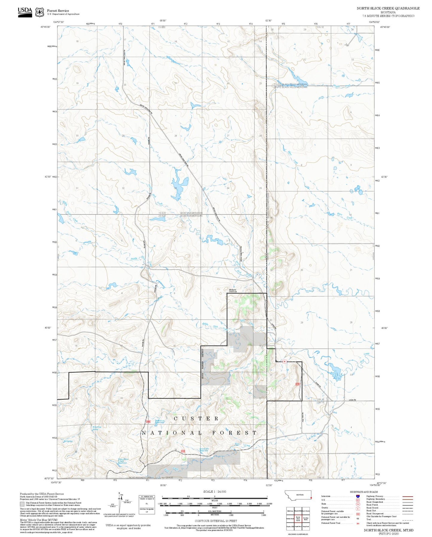 2025 Forest Service Topo Map of North Slick Creek Montana