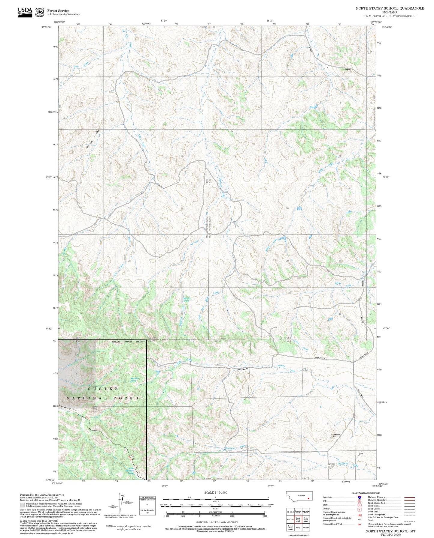 2025 Forest Service Topo Map of North Stacey School Montana