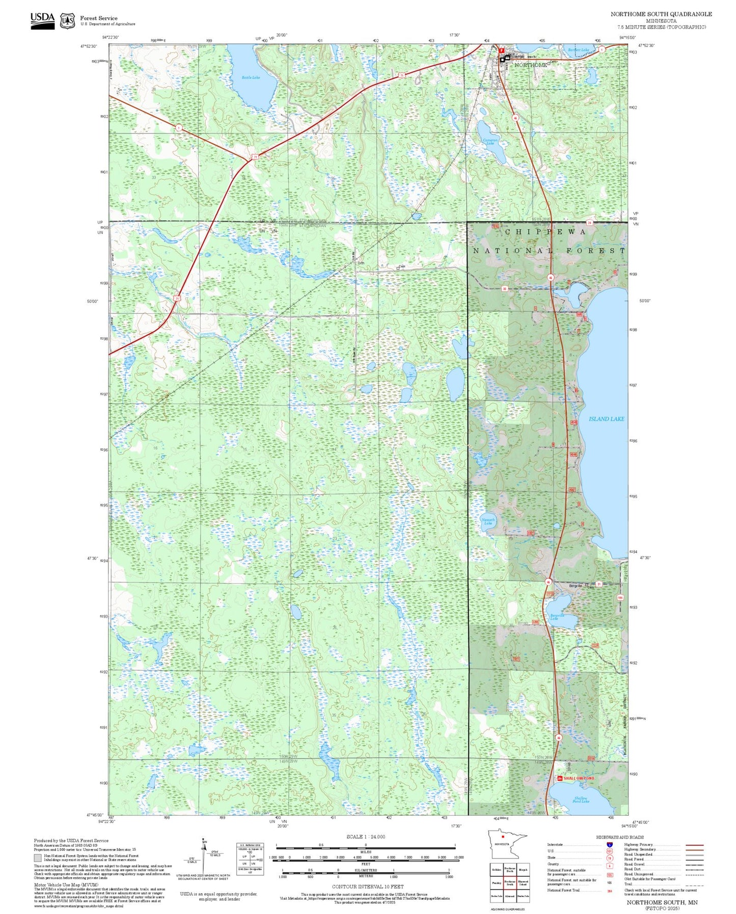 2025 Forest Service Topo Map of Northome South Minnesota