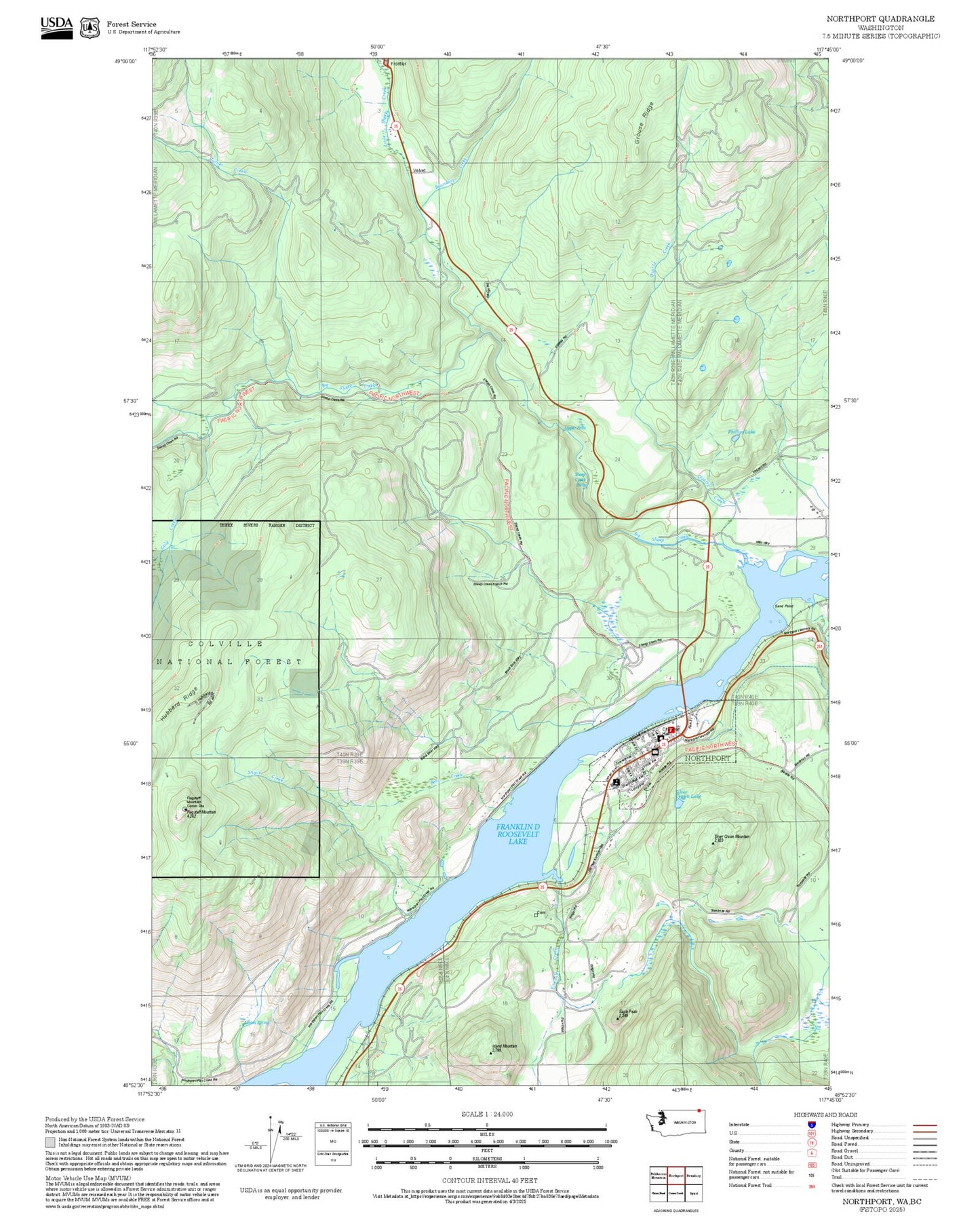 2025 Forest Service Topo Map of Northport Washington
