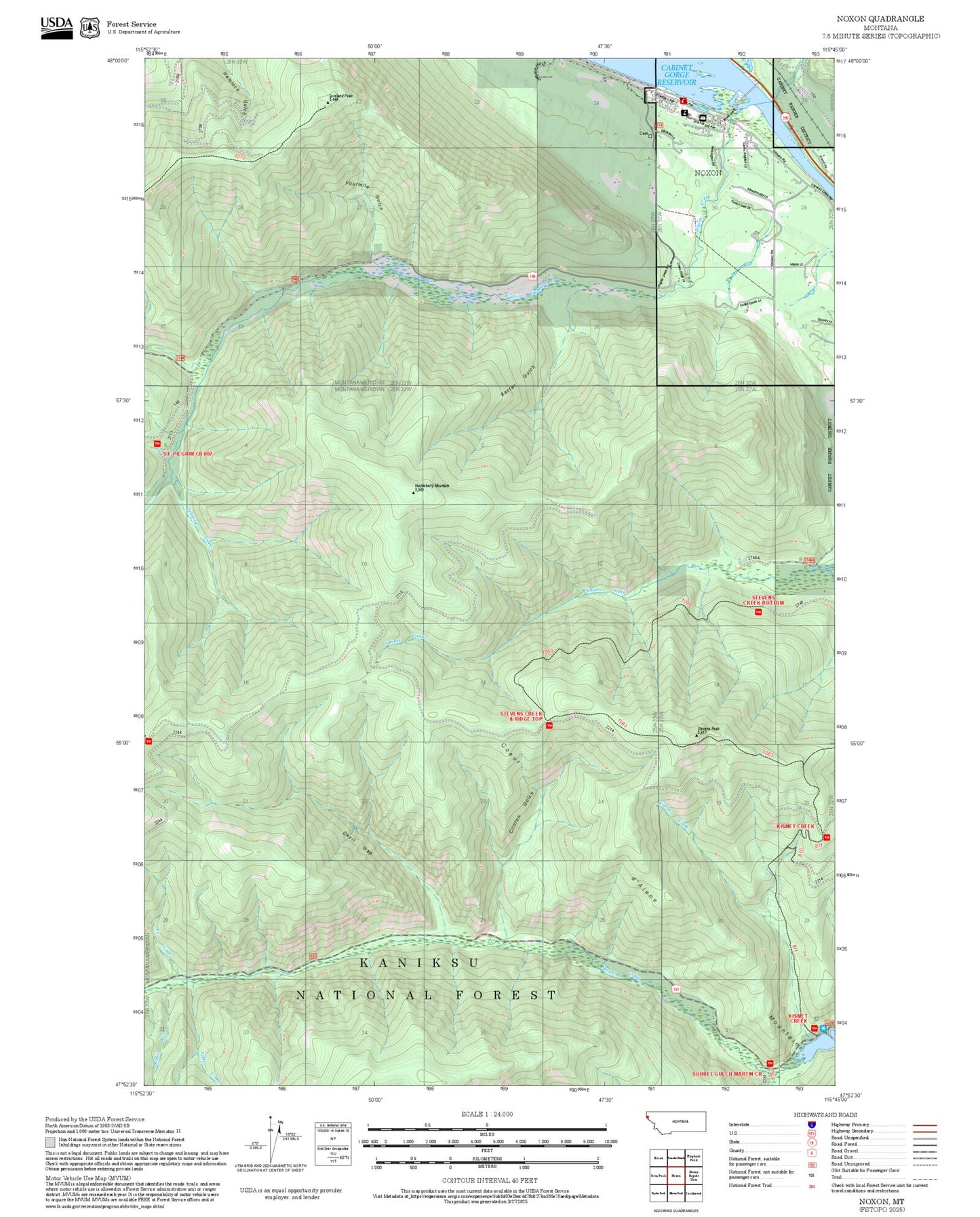 2025 Forest Service Topo Map of Noxon Montana