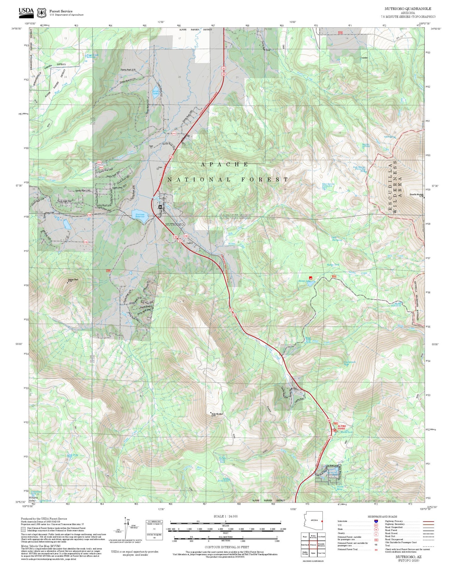 2025 Forest Service Topo Map of Nutrioso Arizona