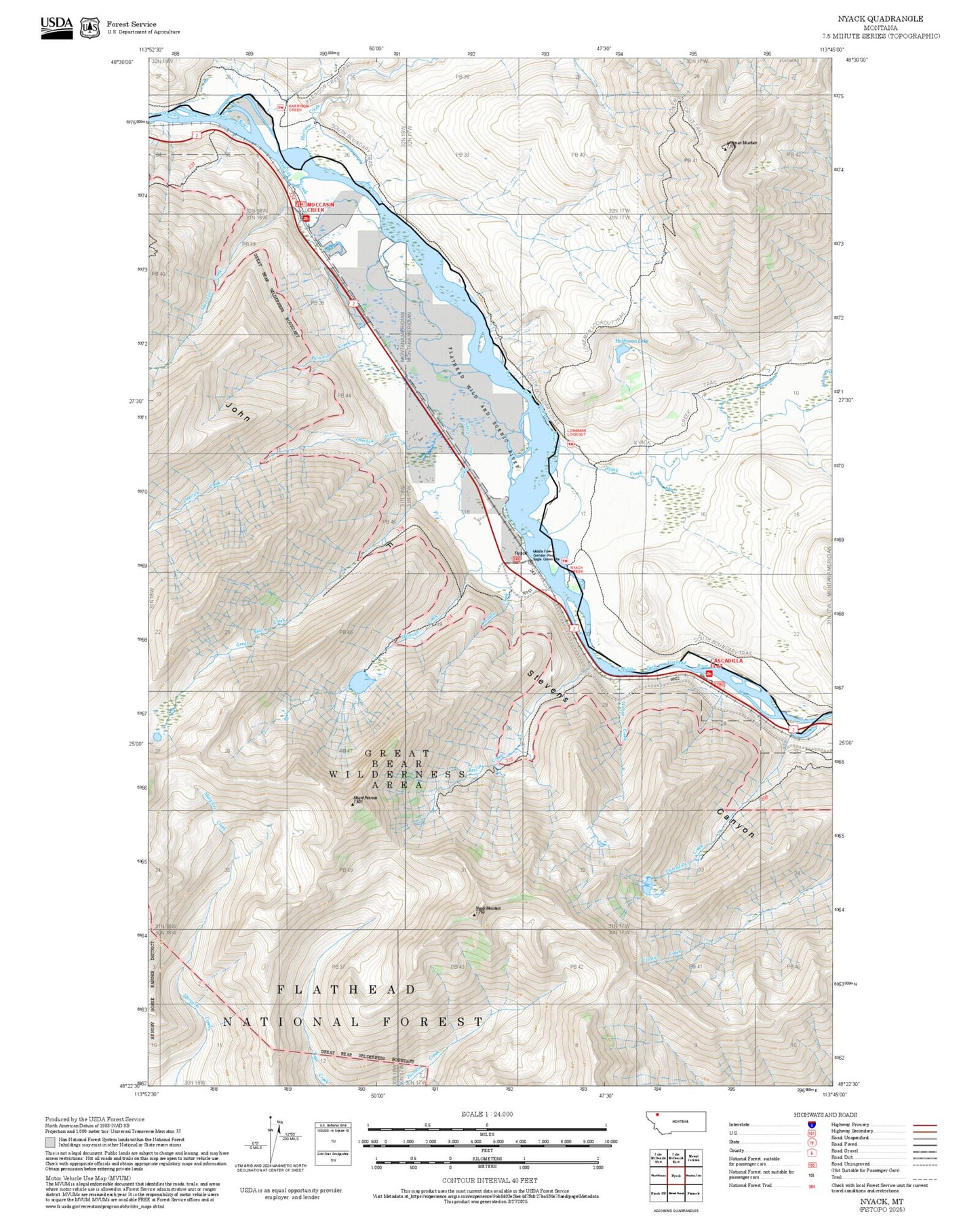 2025 Forest Service Topo Map of Nyack Montana