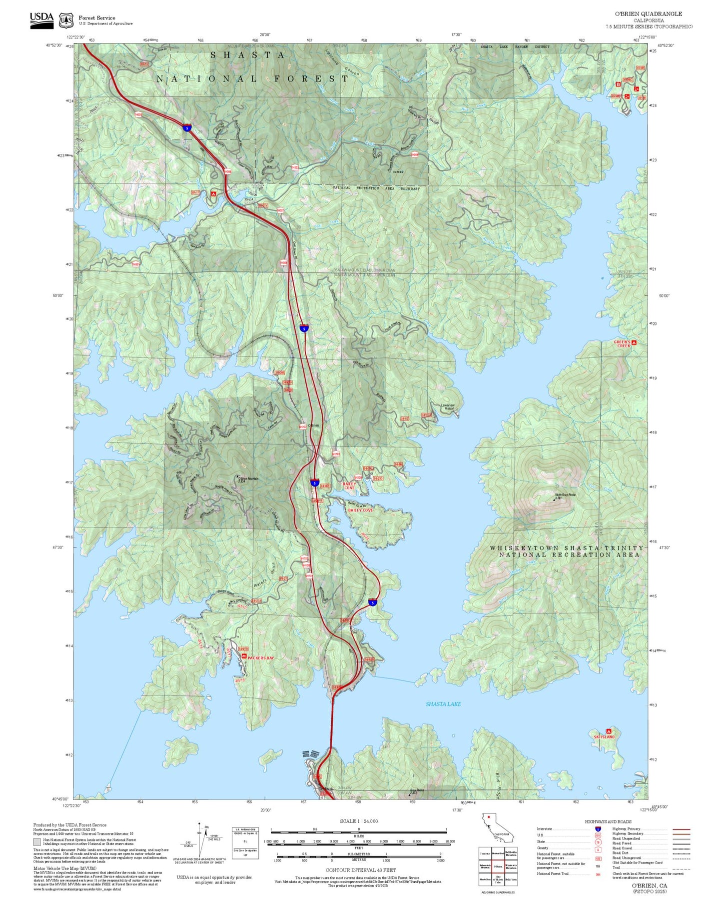 2025 Forest Service Topo Map of O'Brien California