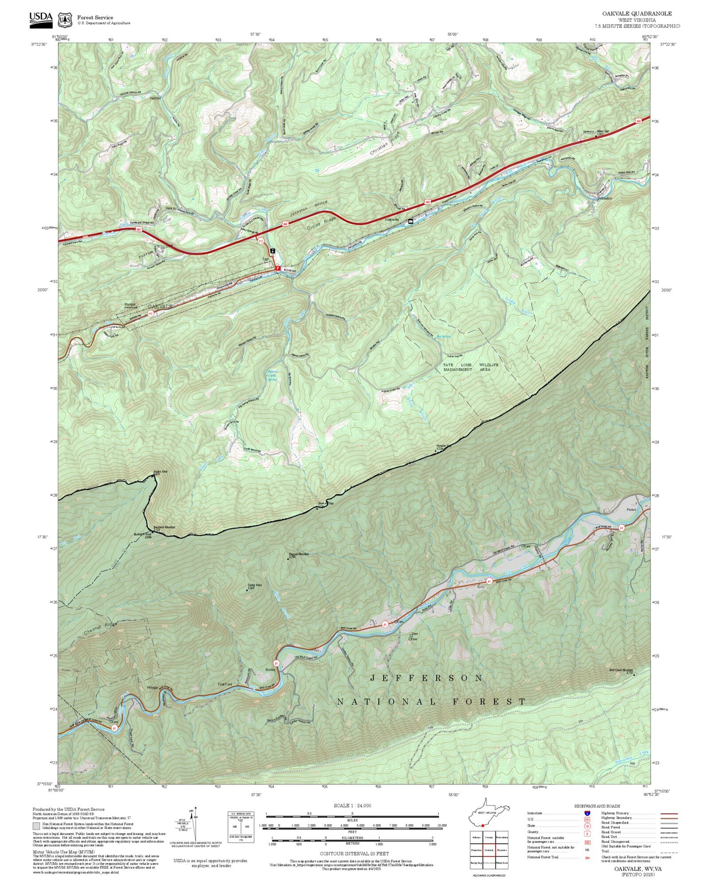 2025 Forest Service Topo Map of Oakvale West Virginia
