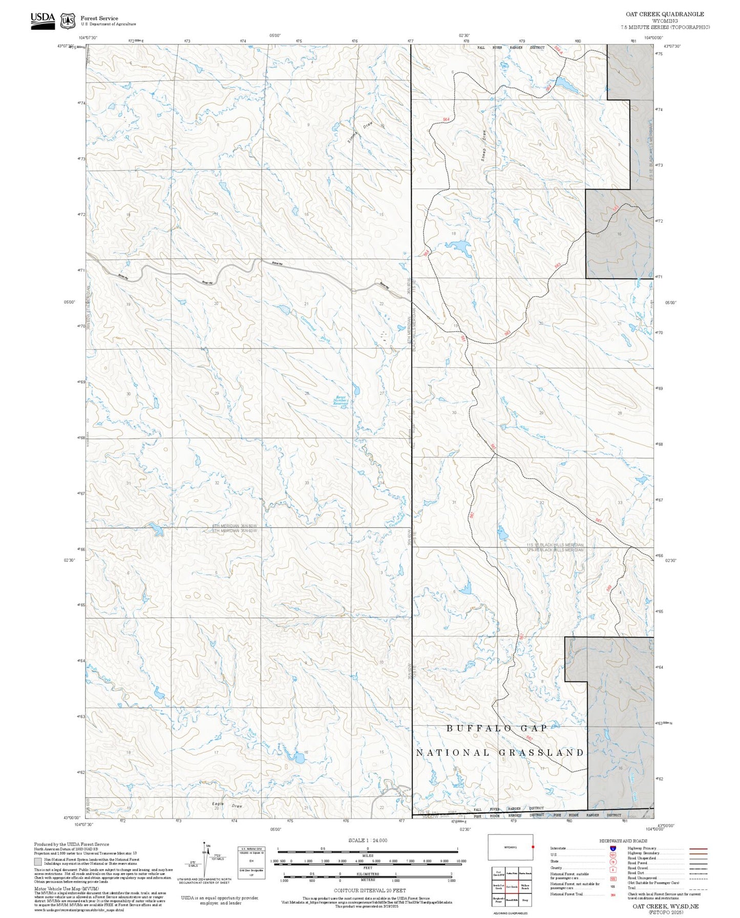 2025 Forest Service Topo Map of Oat Creek Wyoming