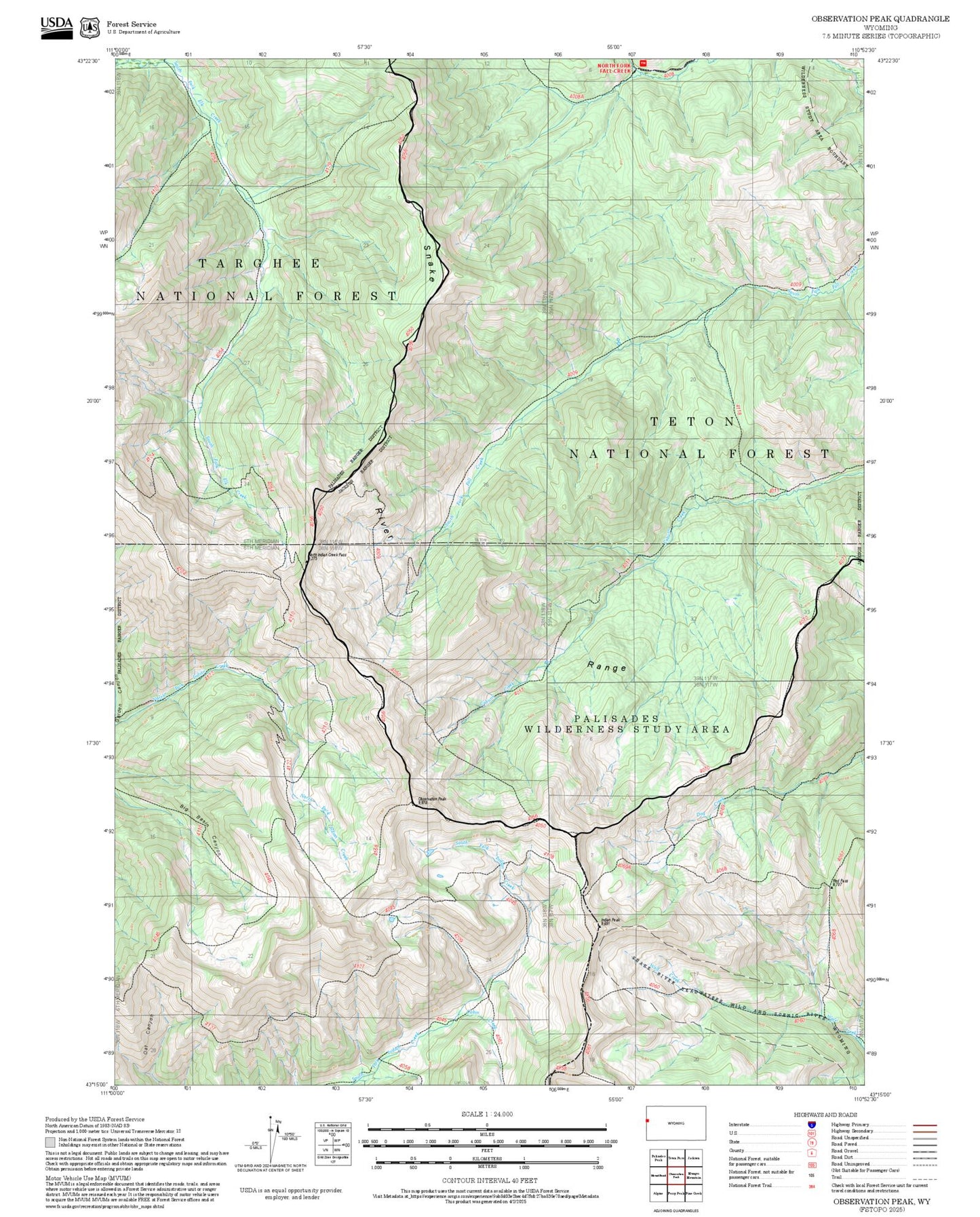 2025 Forest Service Topo Map of Observation Peak Wyoming