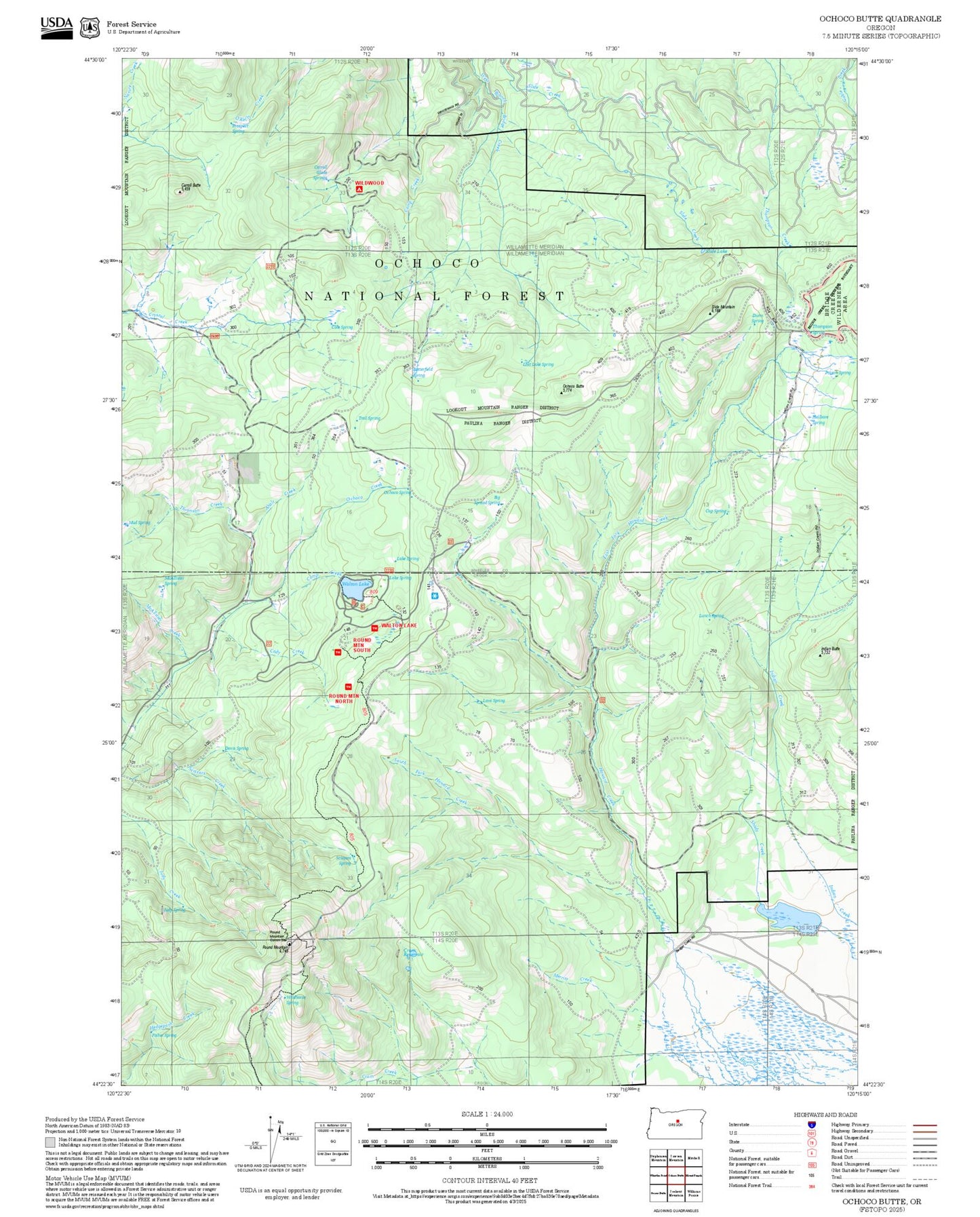 2025 Forest Service Topo Map of Ochoco Butte Oregon