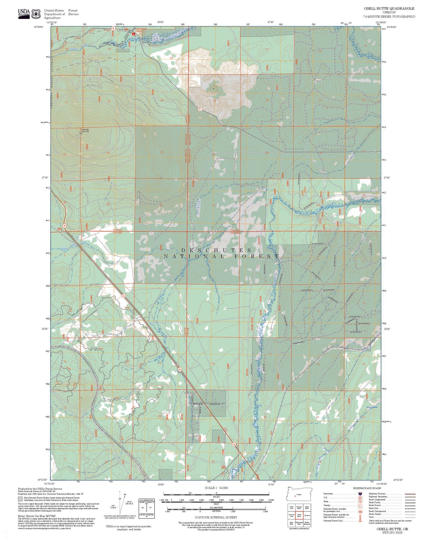 2025 Forest Service Topo Map of Odell Butte Oregon
