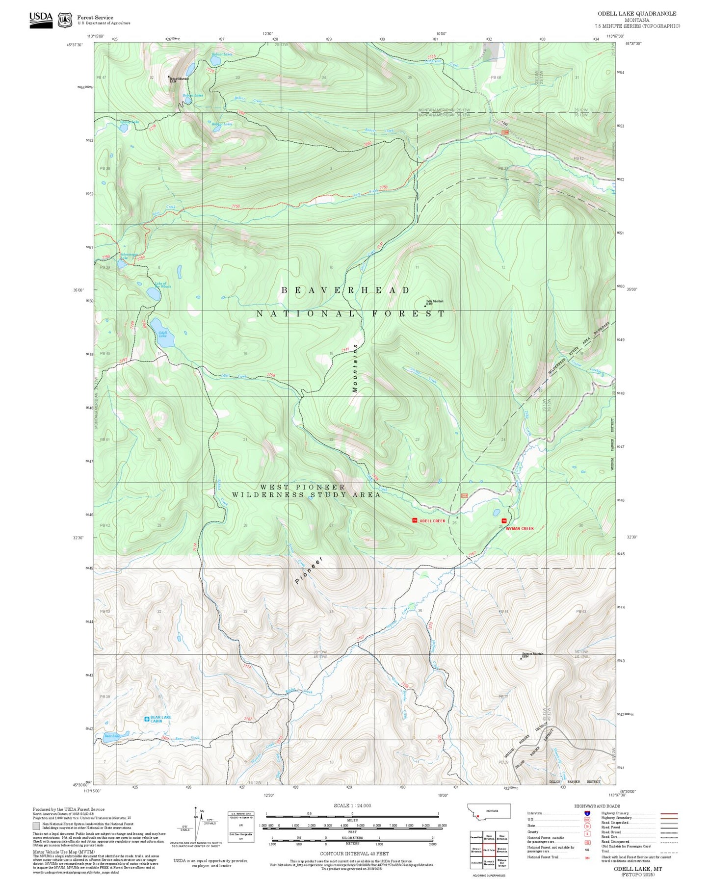 2025 Forest Service Topo Map of Odell Lake Montana