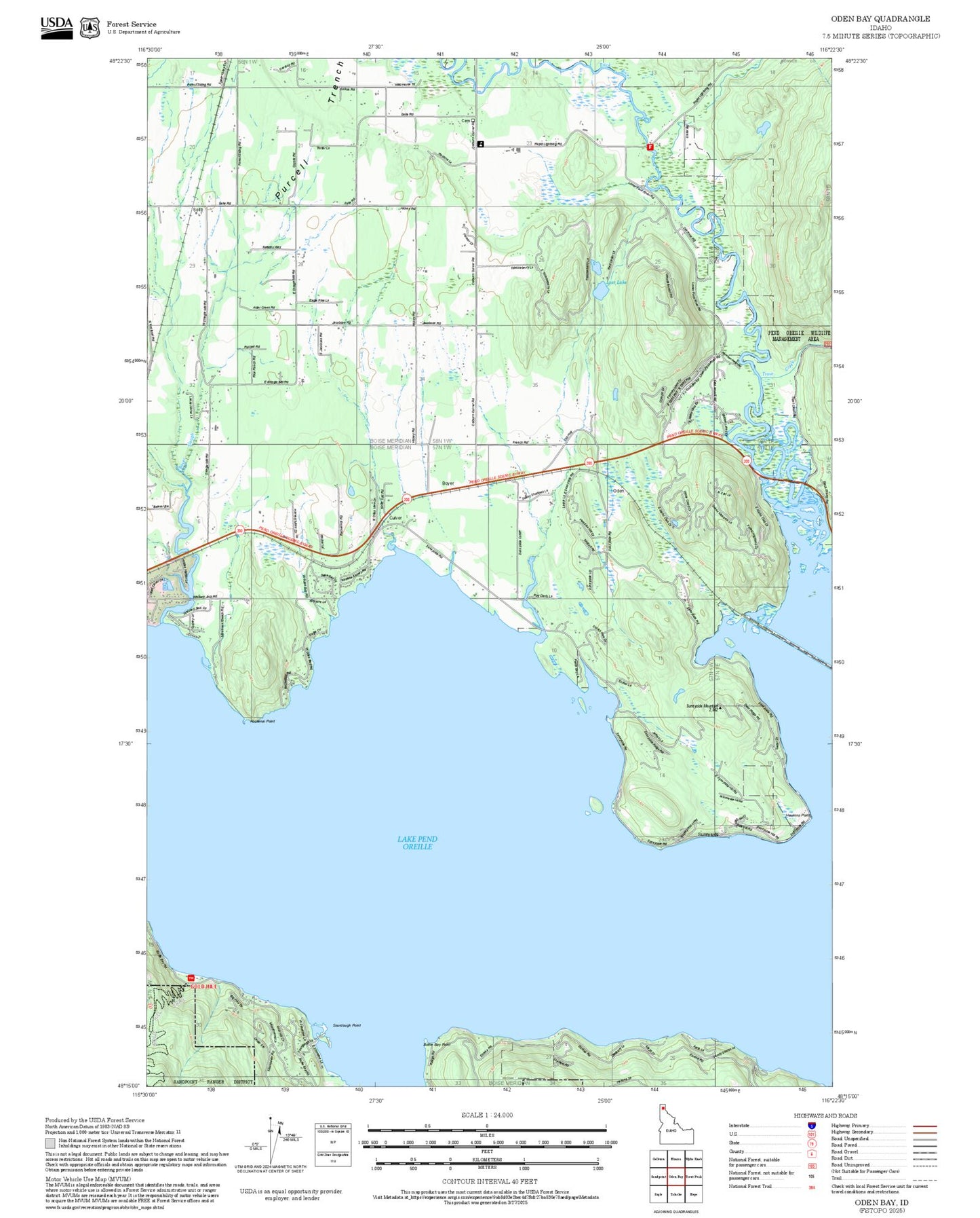 2025 Forest Service Topo Map of Oden Bay Idaho