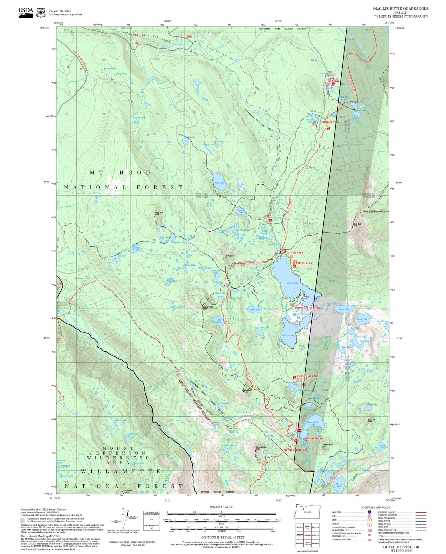 2025 Forest Service Topo Map of Olallie Butte Oregon