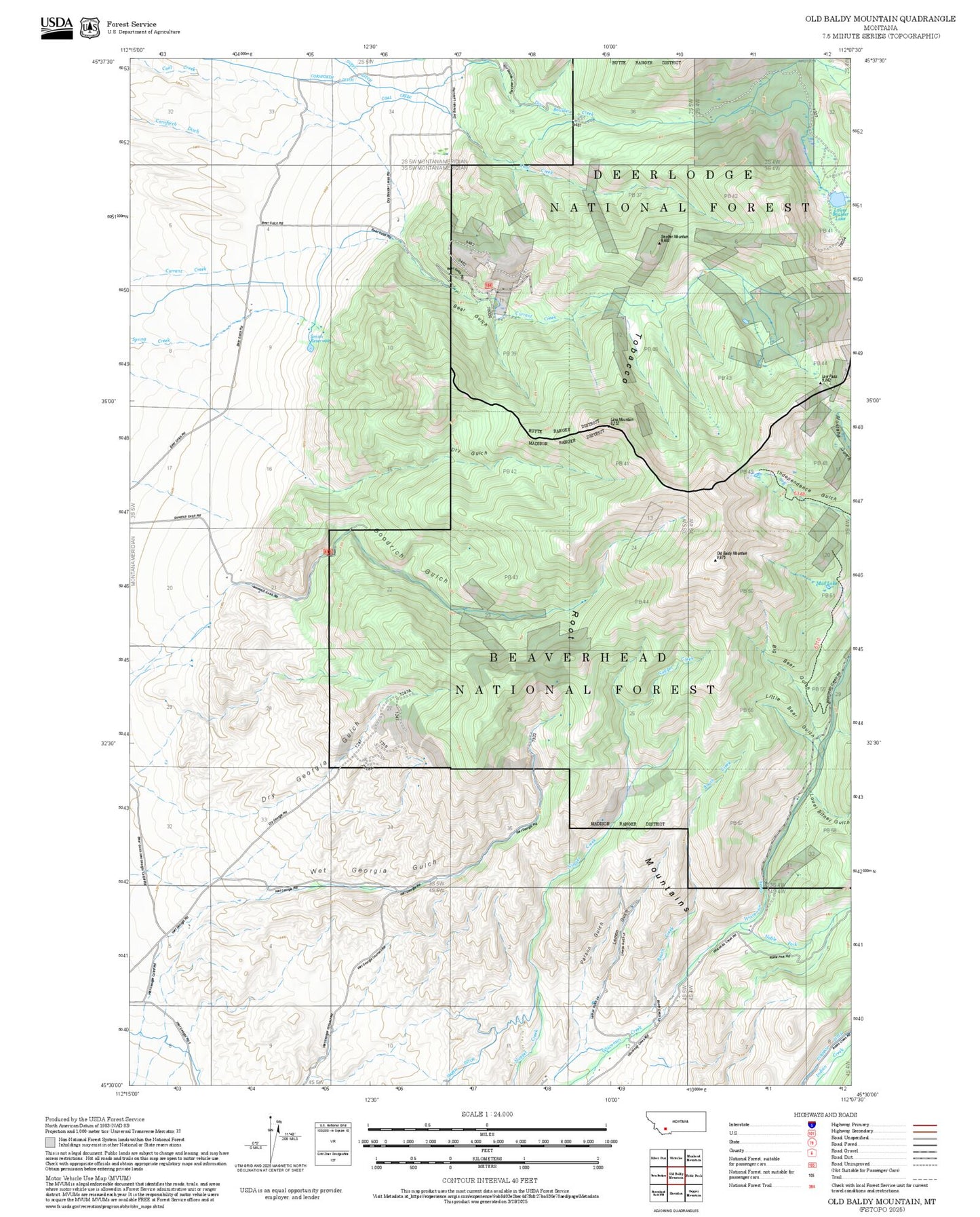 2025 Forest Service Topo Map of Old Baldy Mountain Montana
