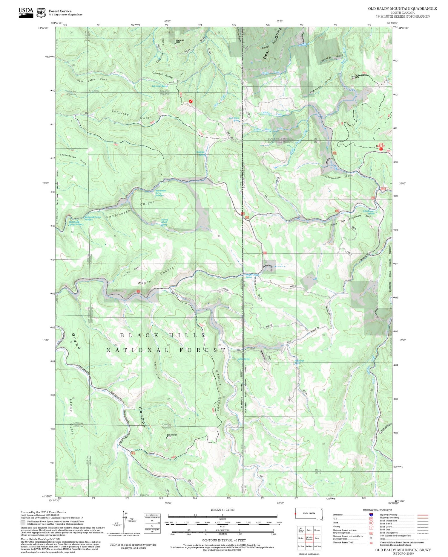 2025 Forest Service Topo Map of Old Baldy Mountain South Dakota