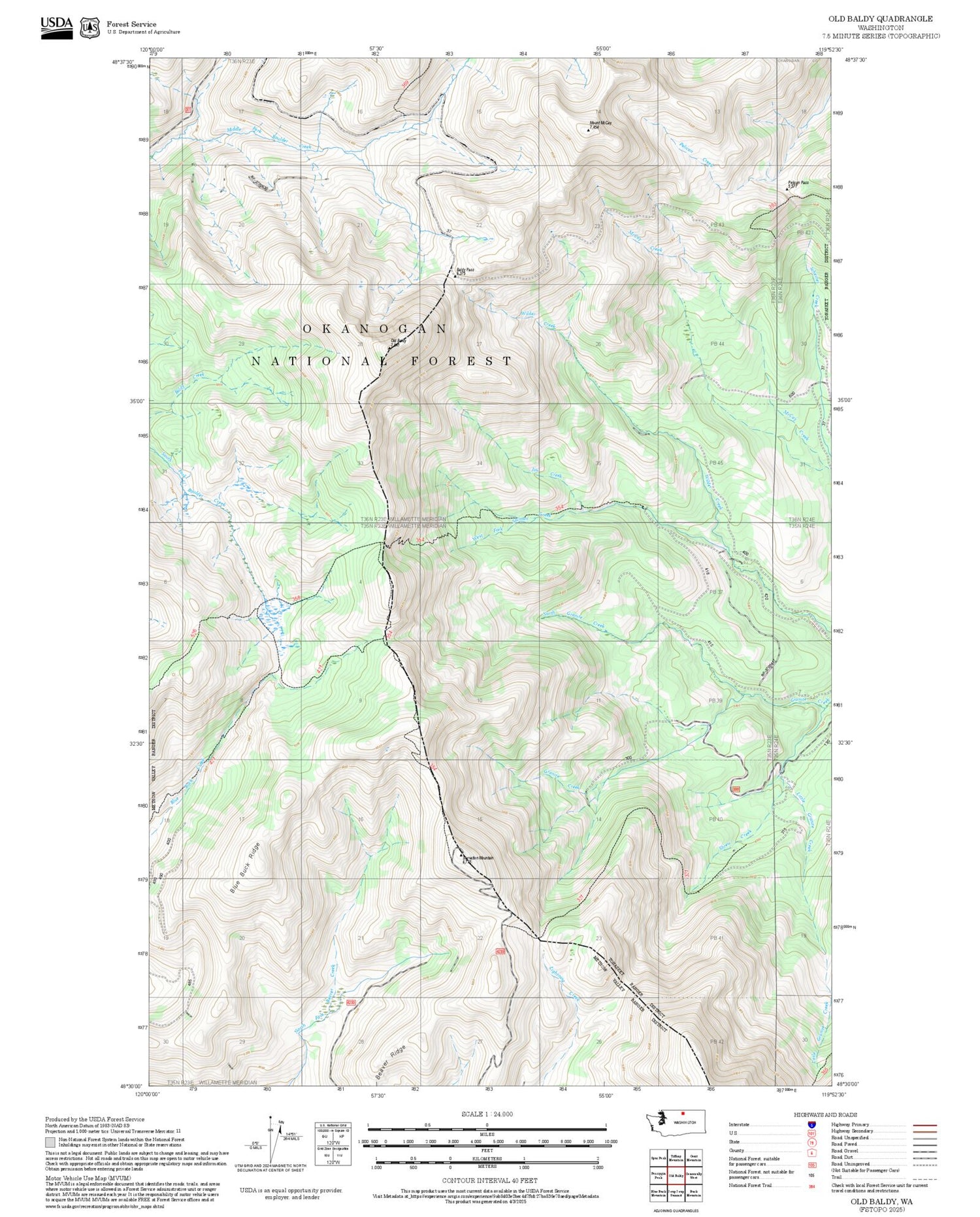 2025 Forest Service Topo Map of Old Baldy Washington