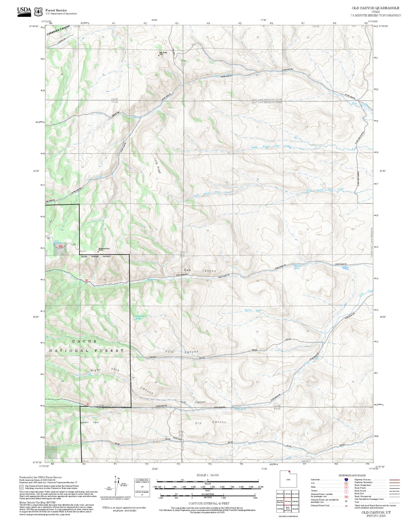 2025 Forest Service Topo Map of Old Canyon Utah