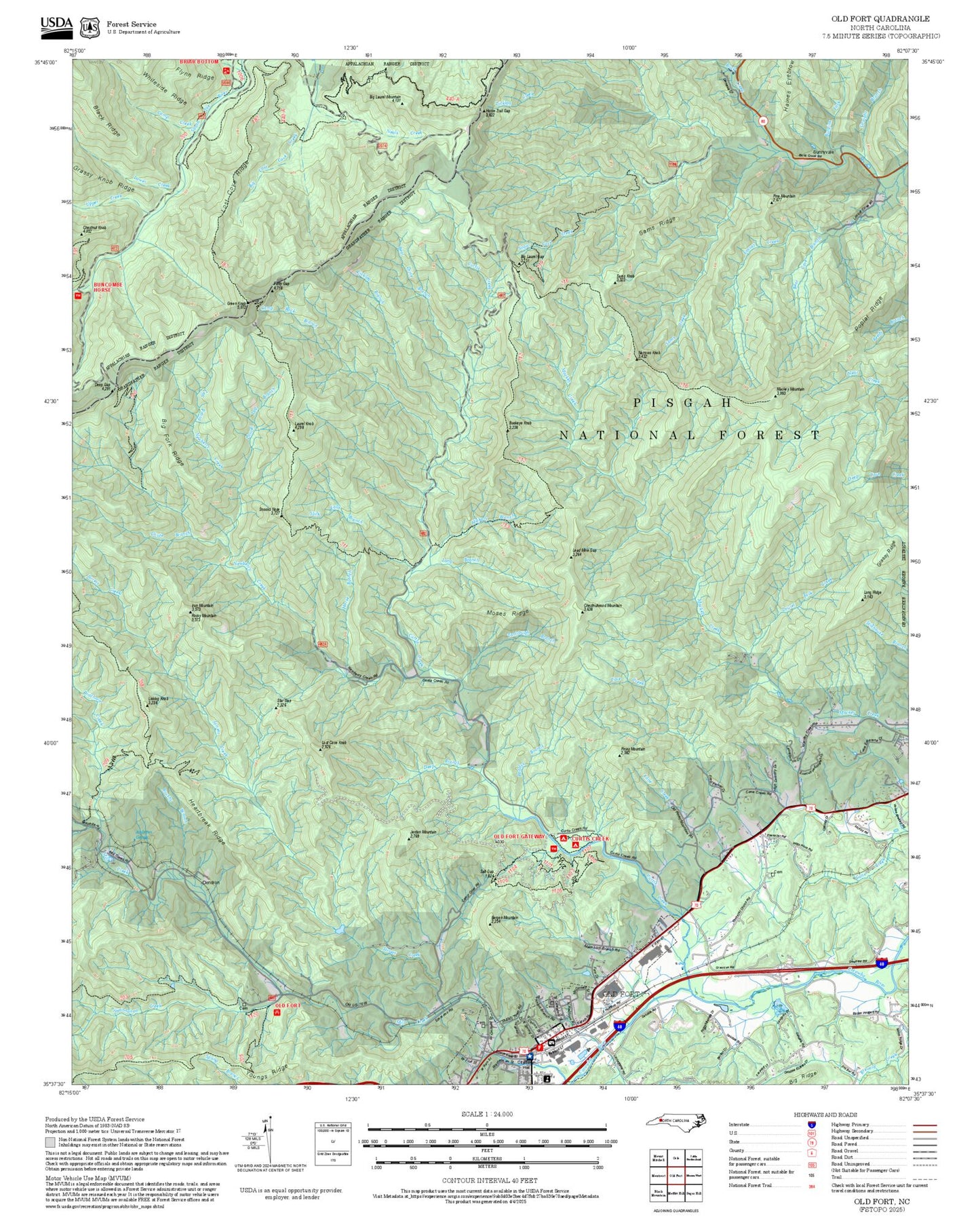 2025 Forest Service Topo Map of Old Fort North Carolina