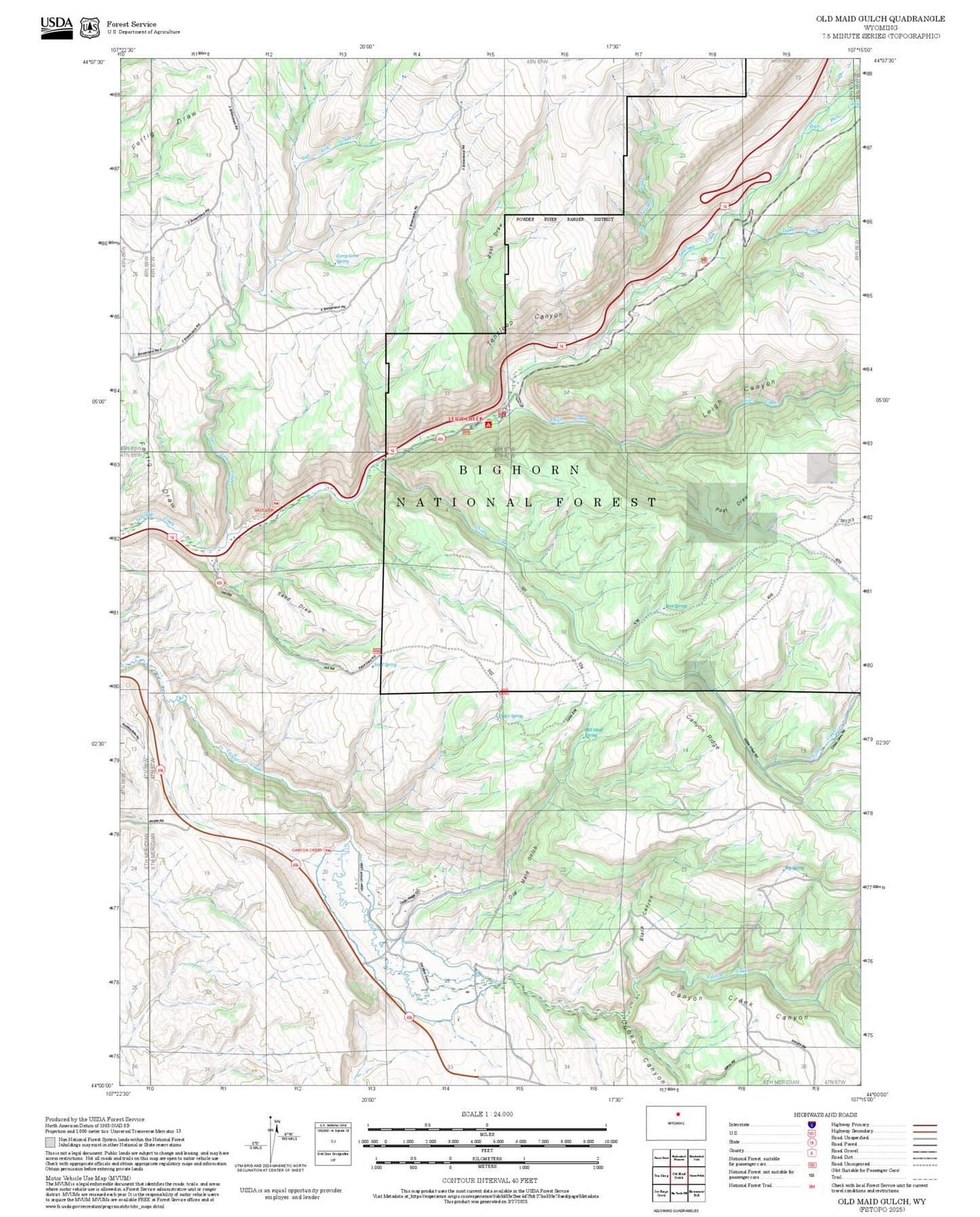 2025 Forest Service Topo Map of Old Maid Gulch Wyoming