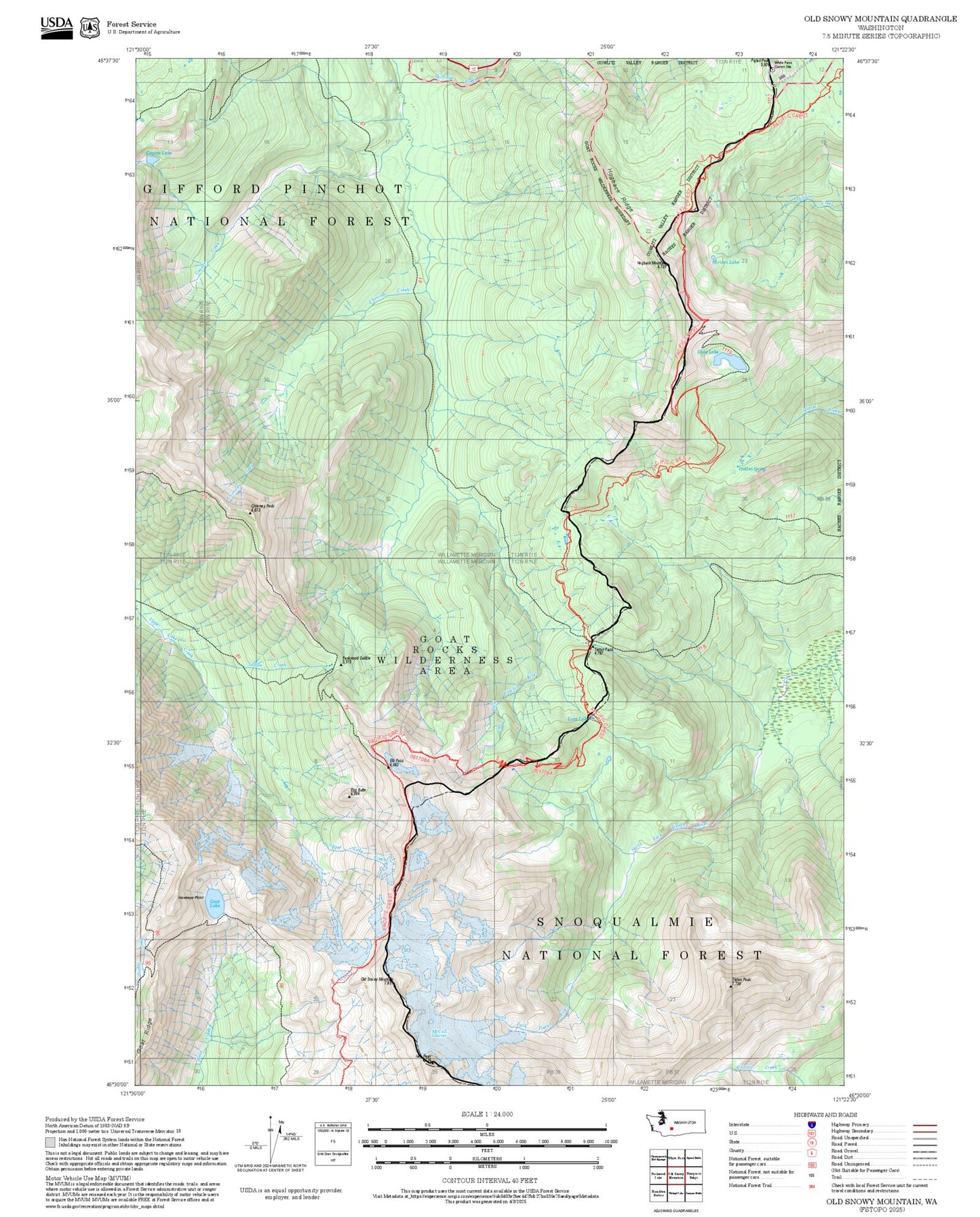 2025 Forest Service Topo Map of Old Snowy Mountain Washington