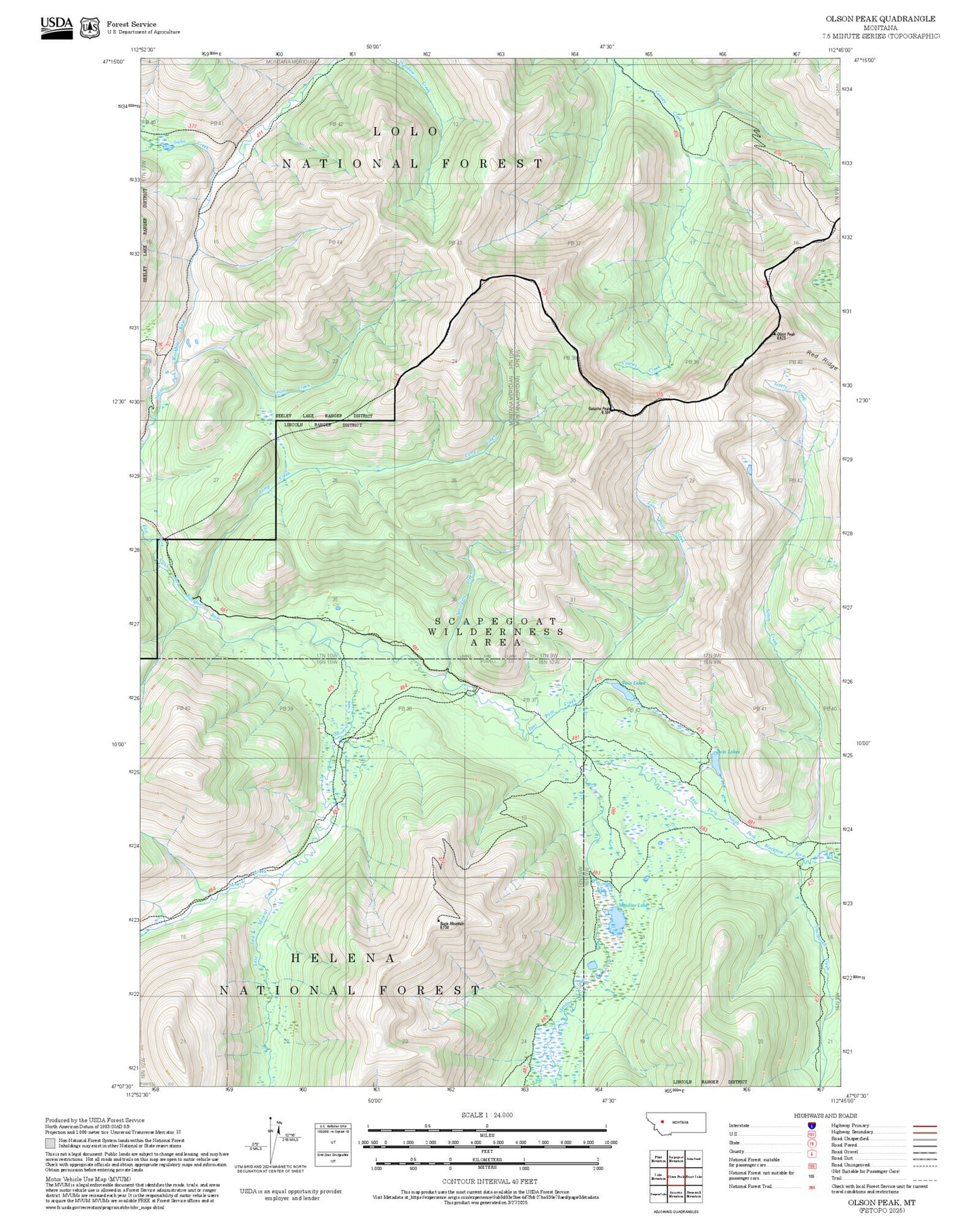 2025 Forest Service Topo Map of Olson Peak Montana