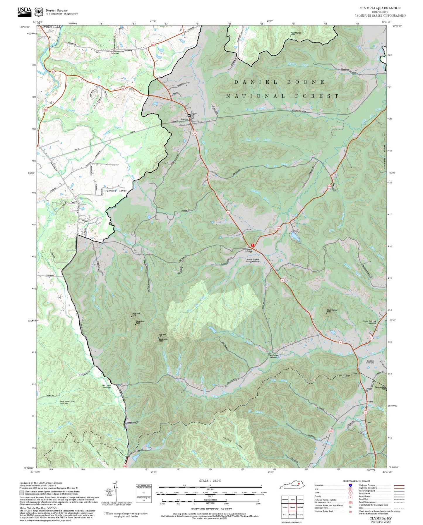 2025 Forest Service Topo Map of Olympia Kentucky