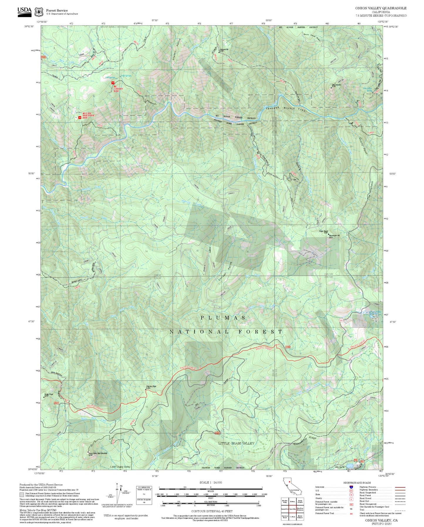 2025 Forest Service Topo Map of Onion Valley California