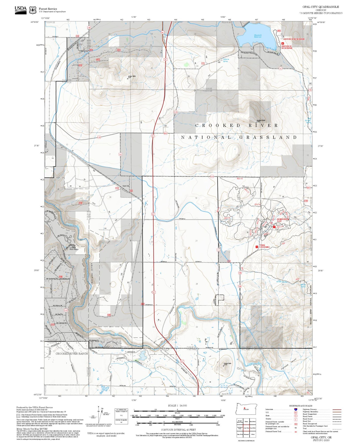 2025 Forest Service Topo Map of Opal City Oregon