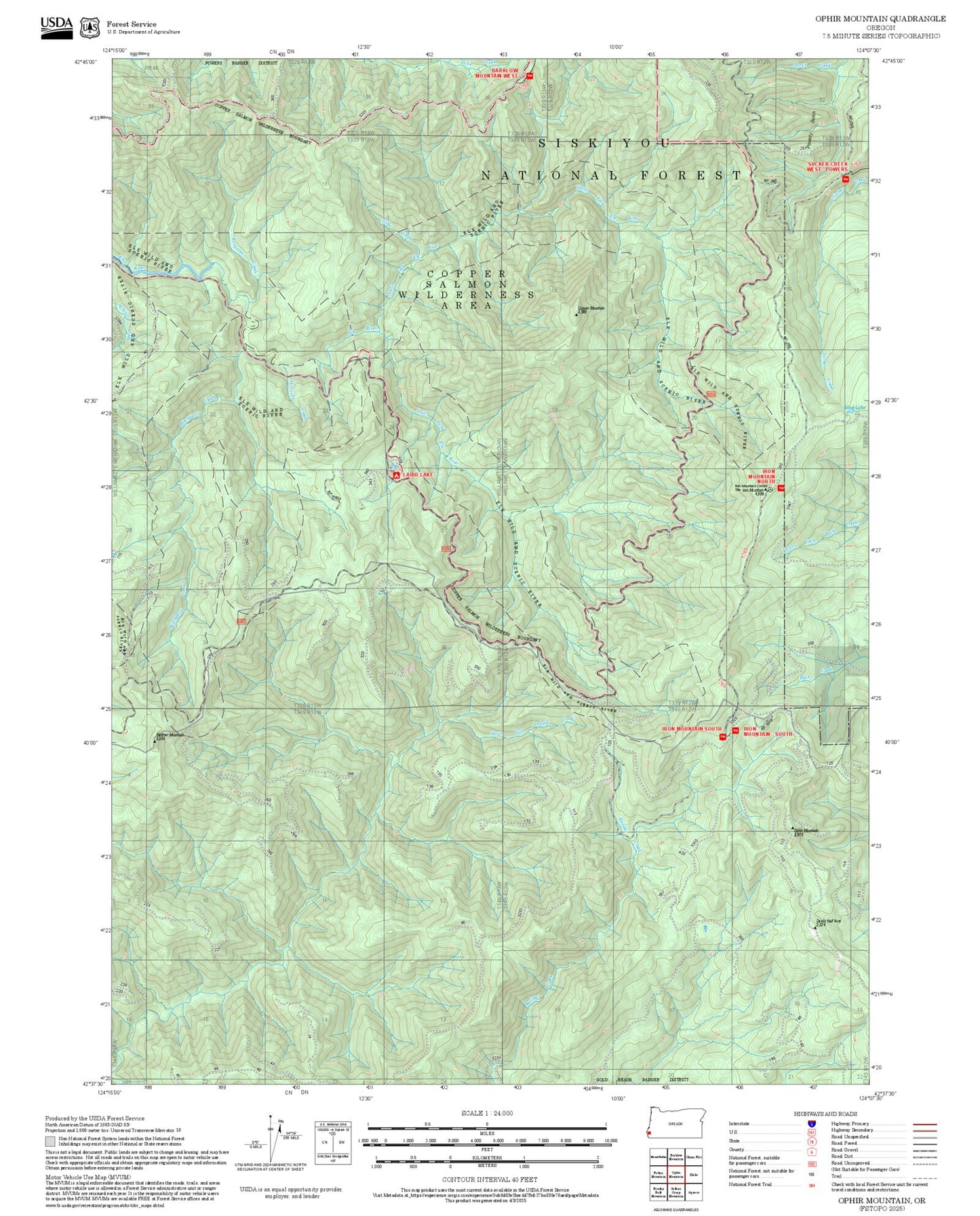 2025 Forest Service Topo Map of Ophir Mountain Oregon