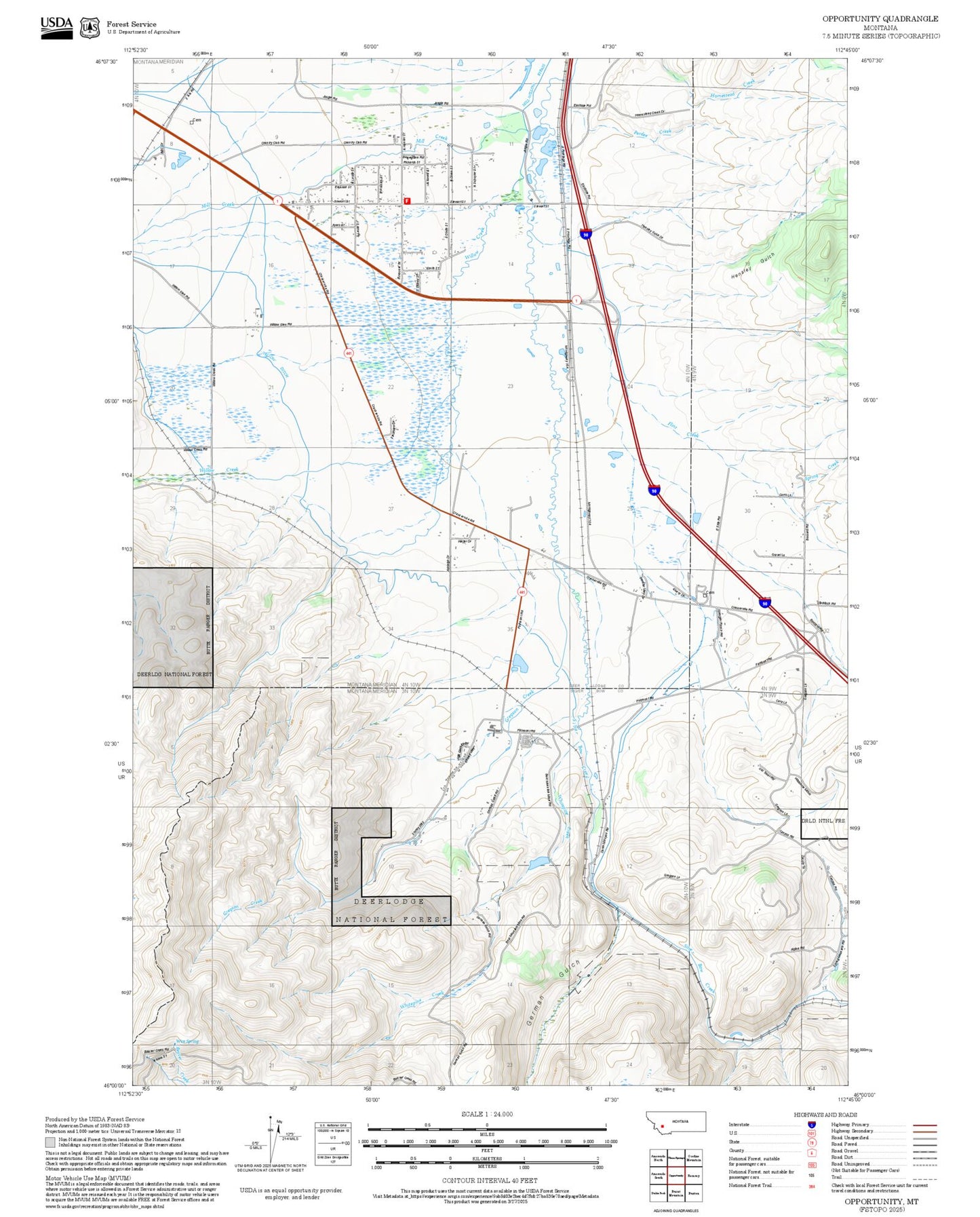 2025 Forest Service Topo Map of Opportunity Montana