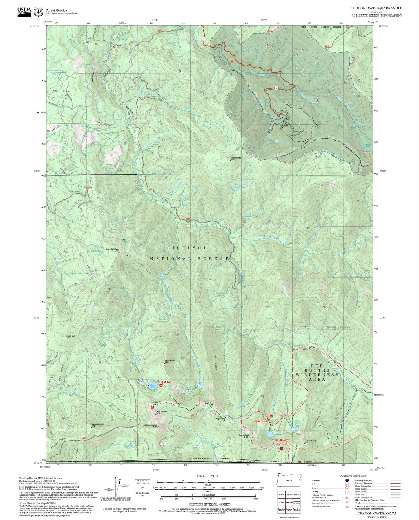 2025 Forest Service Topo Map of Oregon Caves Oregon