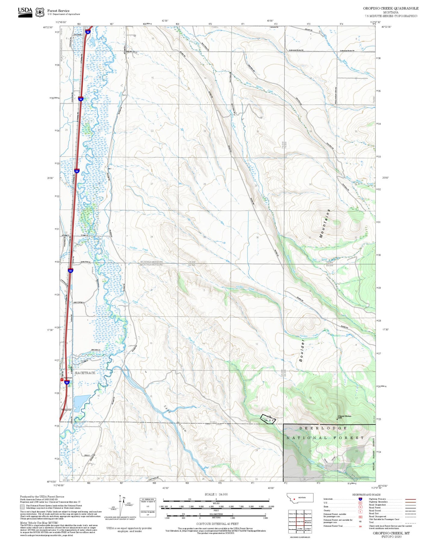 2025 Forest Service Topo Map of Orofino Creek Montana
