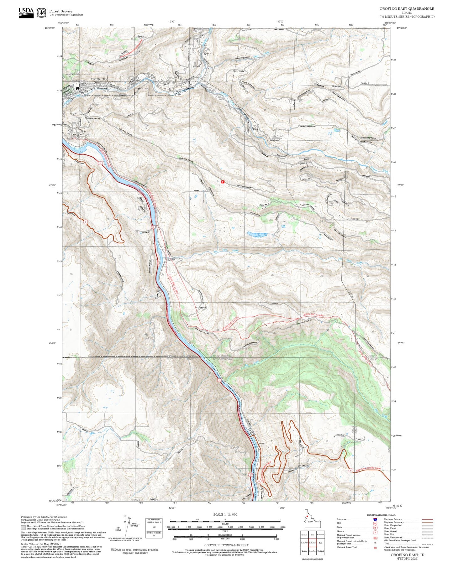 2025 Forest Service Topo Map of Orofino East Idaho