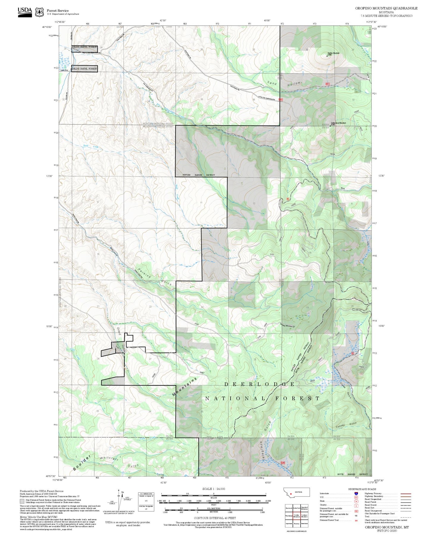 2025 Forest Service Topo Map of Orofino Mountain Montana