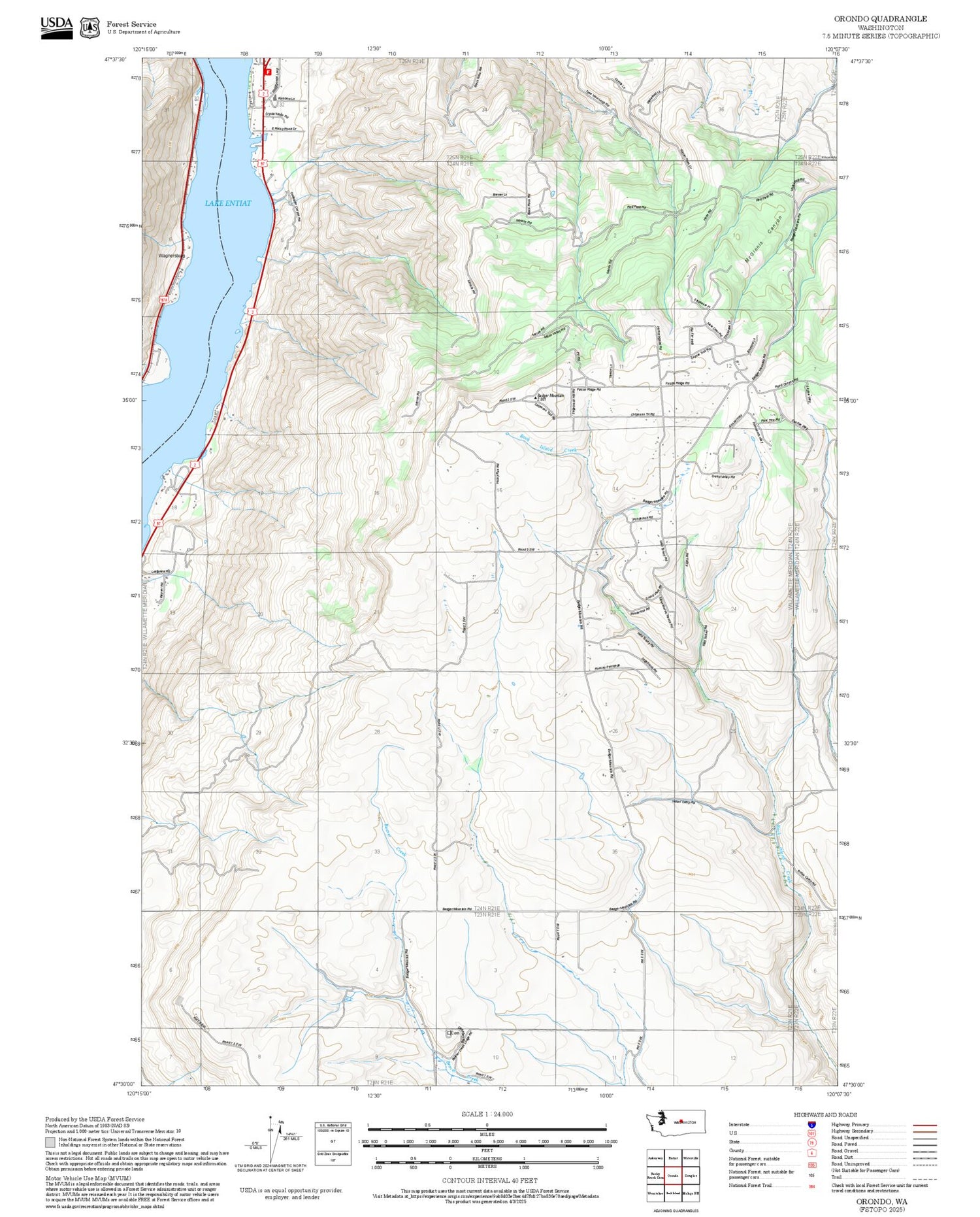 2025 Forest Service Topo Map of Orondo Washington