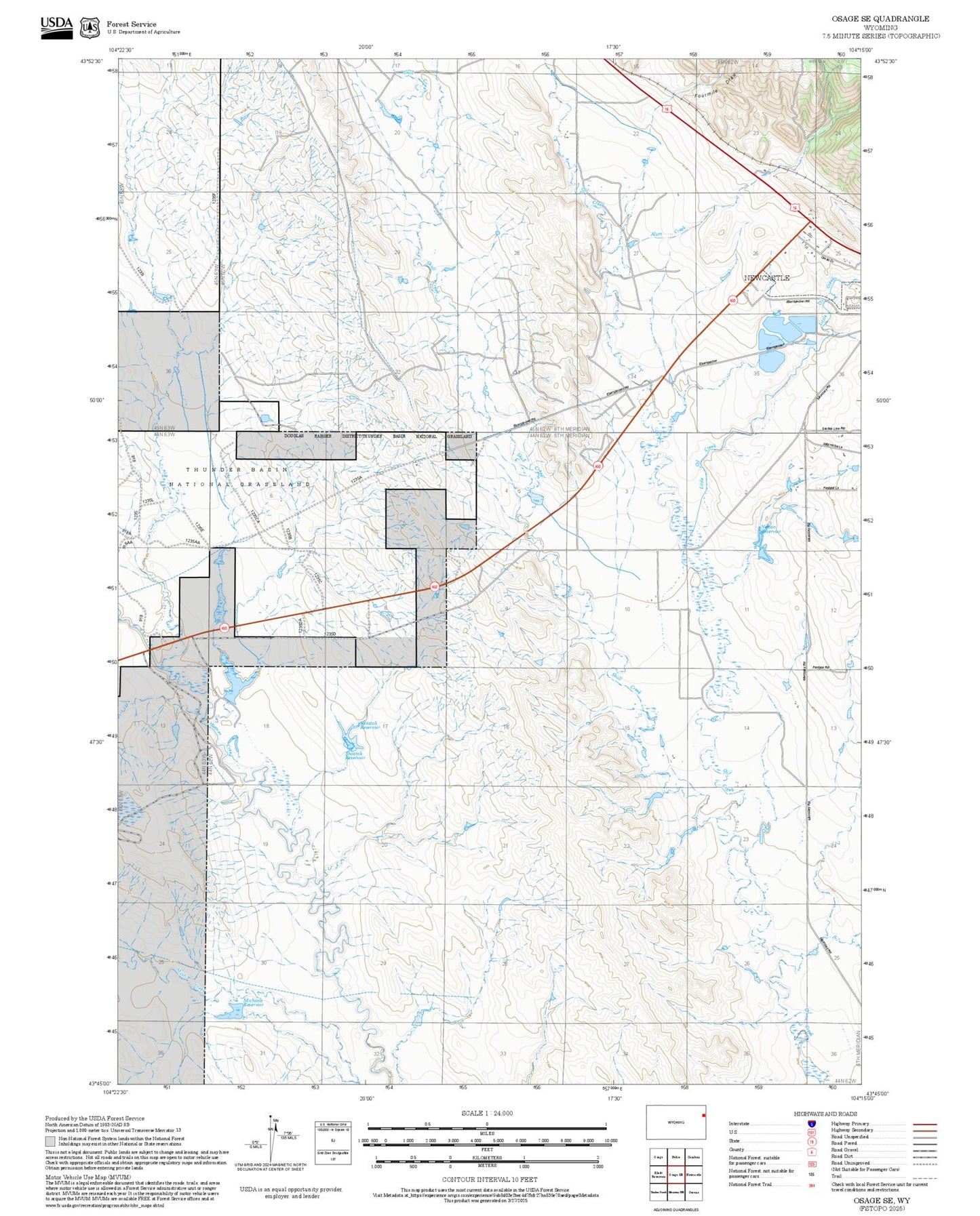 2025 Forest Service Topo Map of Osage SE Wyoming