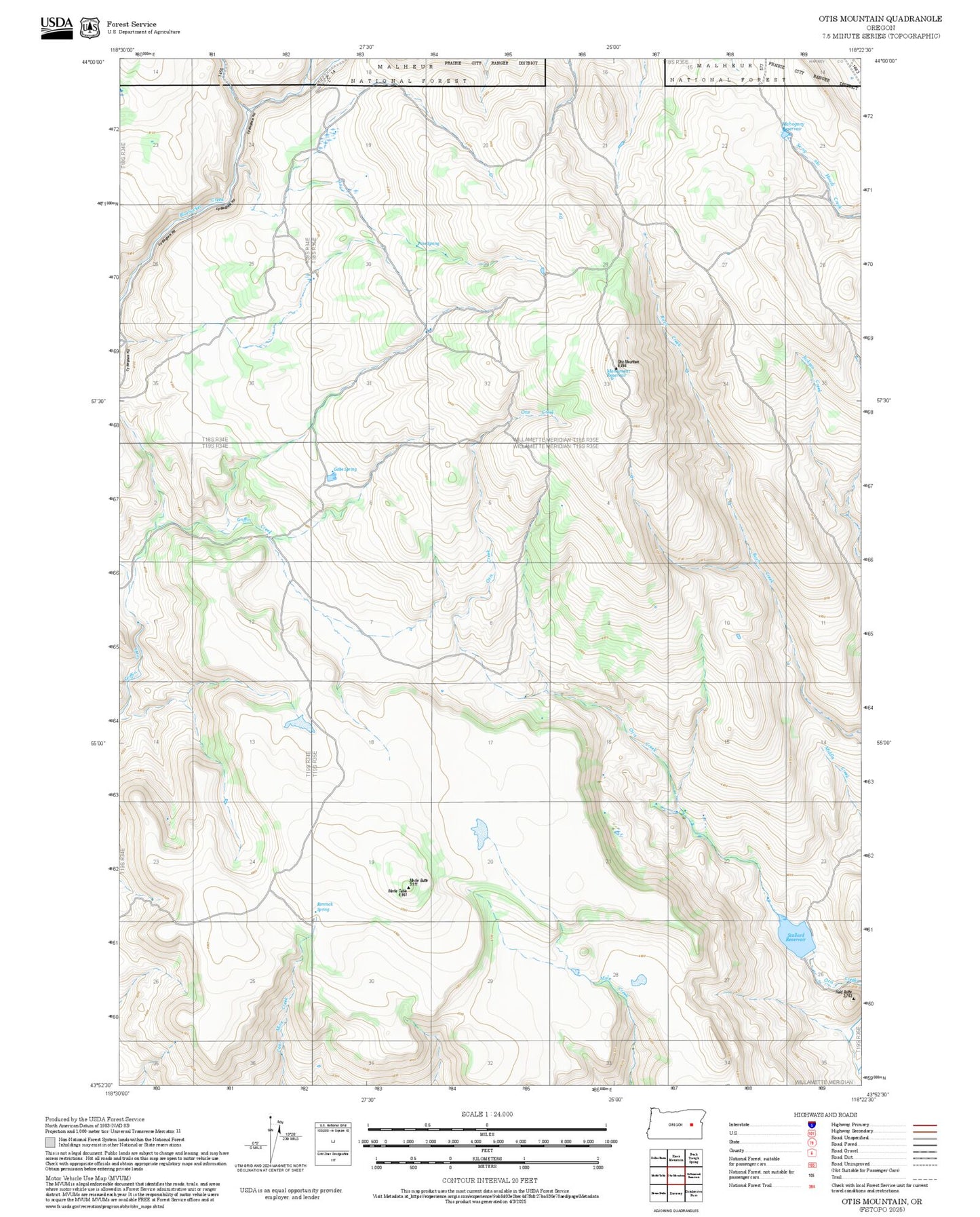 2025 Forest Service Topo Map of Otis Mountain Oregon