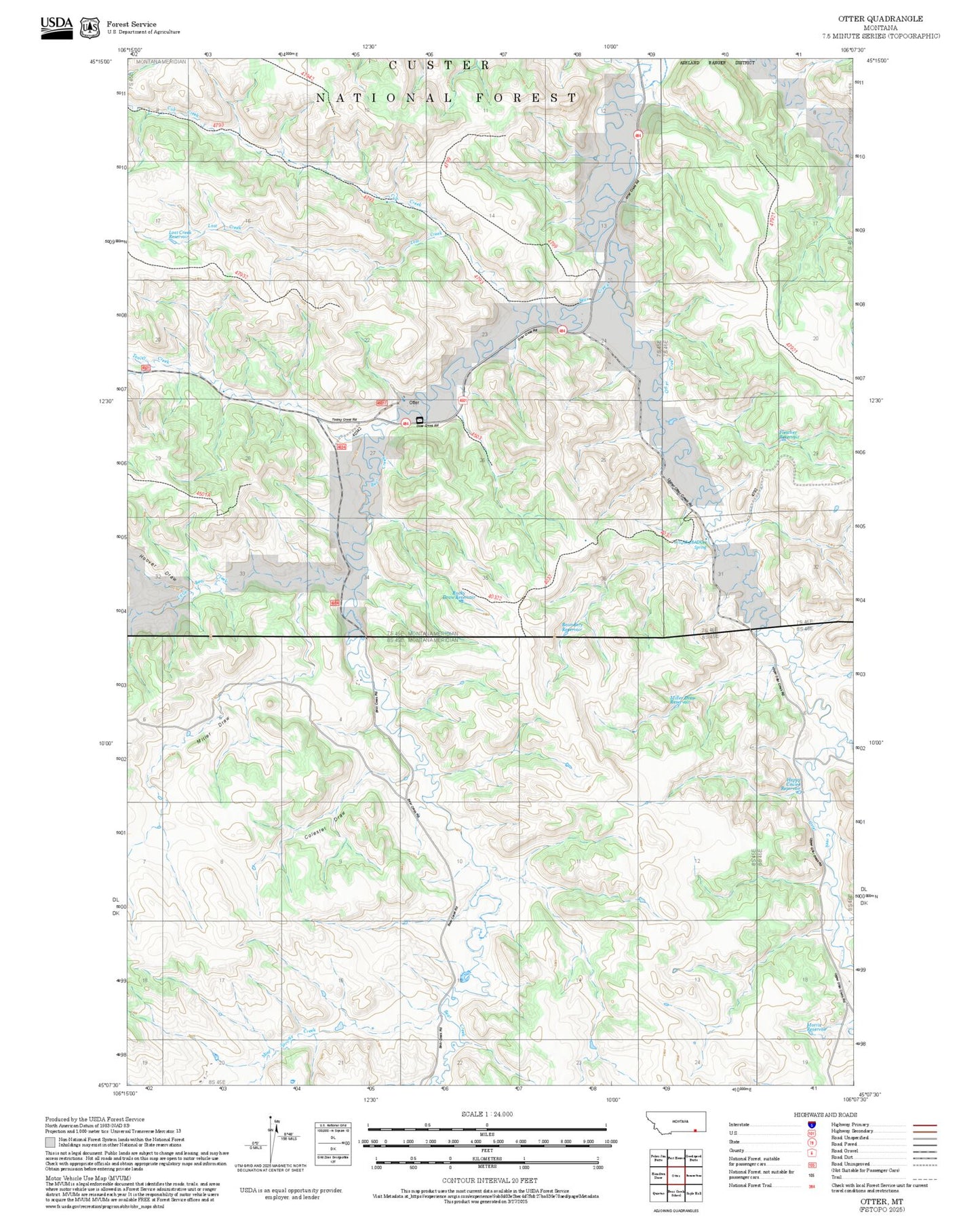 2025 Forest Service Topo Map of Otter Montana