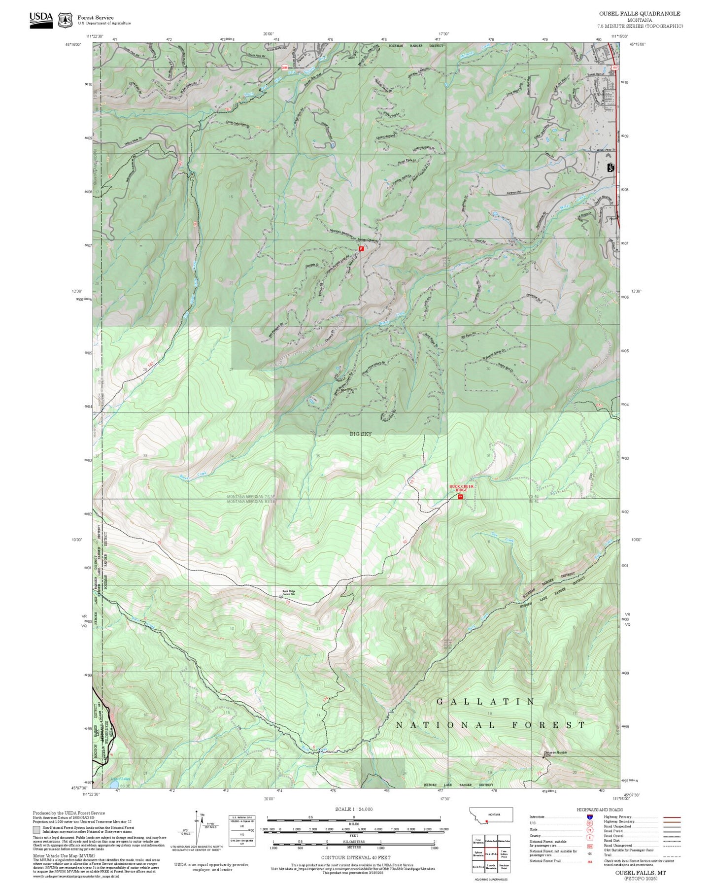 2025 Forest Service Topo Map of Ousel Falls Montana